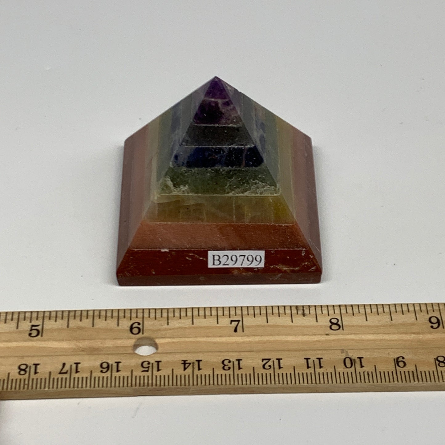 157.5g, 2"x2.1", 7 Chakra Pyramid Bonded Gemstone,Healing Crystal, B29799