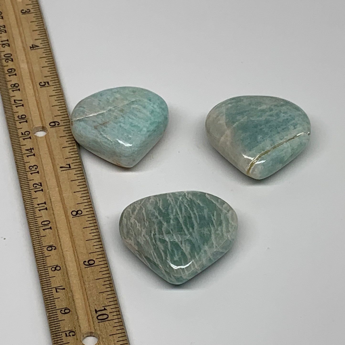 136g, 1.5"-1.6", 3pcs, Natural Amazonite Heart Polished Gemstone, B34726