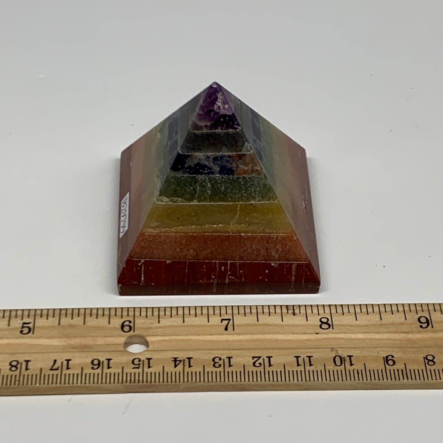 157.5g, 2"x2.1", 7 Chakra Pyramid Bonded Gemstone,Healing Crystal, B29799