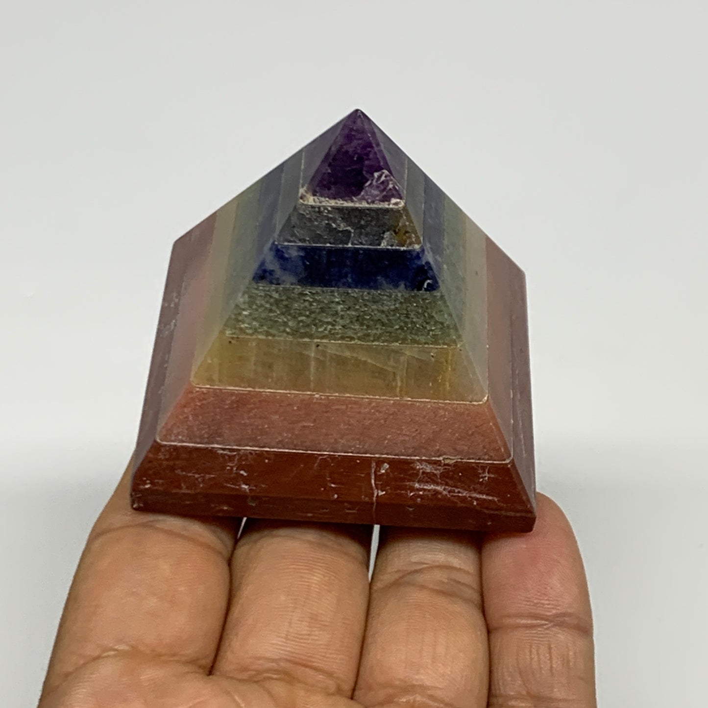 160.5g, 2"x2.1"x2.2", 7 Chakra Pyramid Bonded Gemstone,Healing Crystal, B29800
