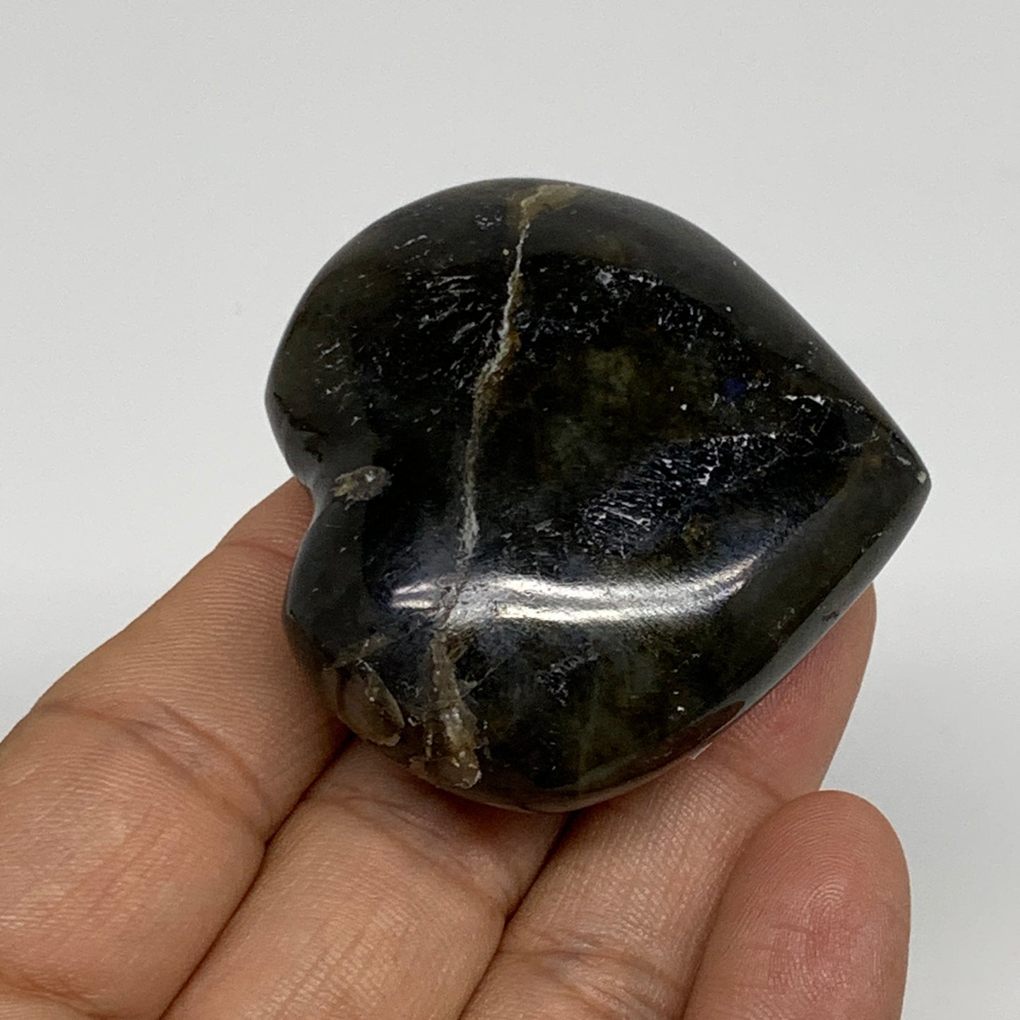 70.7g, 1.9"x2"x0.8", Natural Labradorite Heart Polished Crystal, B35495