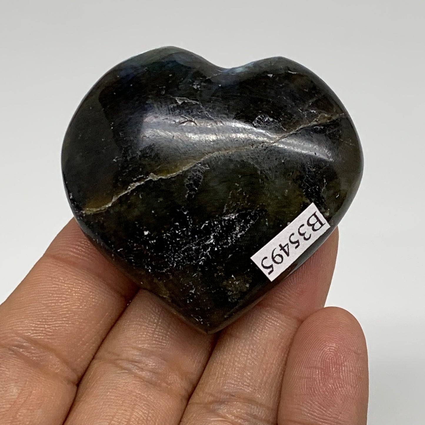 70.7g, 1.9"x2"x0.8", Natural Labradorite Heart Polished Crystal, B35495
