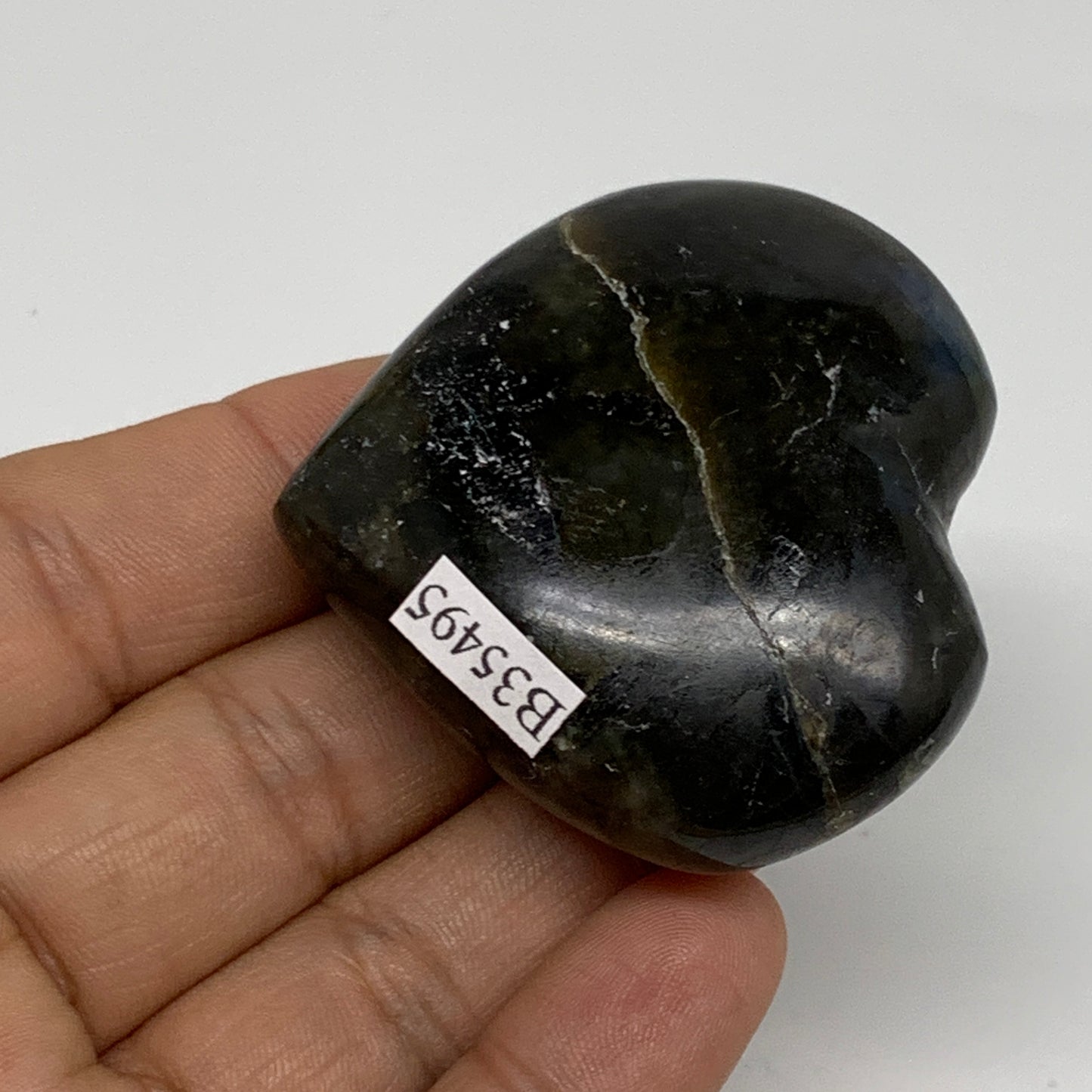 70.7g, 1.9"x2"x0.8", Natural Labradorite Heart Polished Crystal, B35495