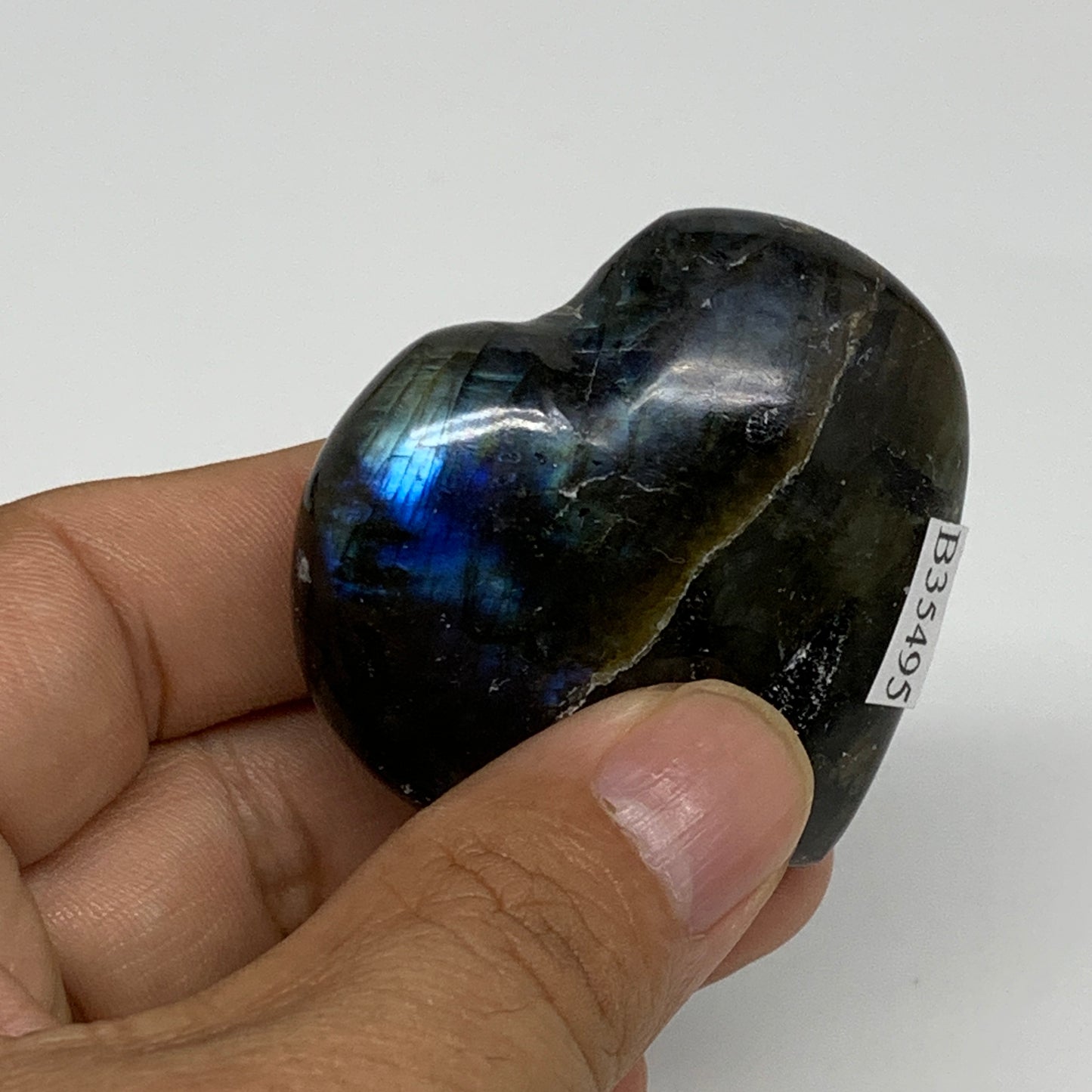70.7g, 1.9"x2"x0.8", Natural Labradorite Heart Polished Crystal, B35495