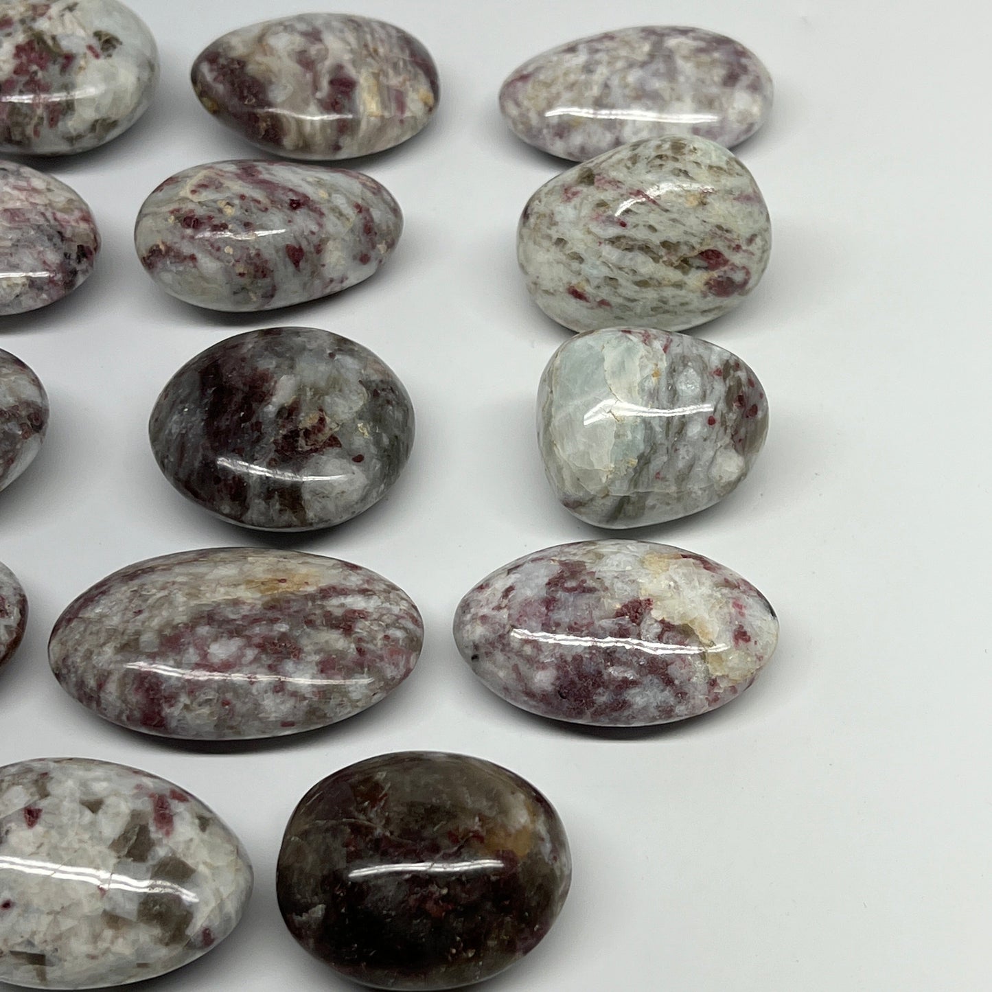 2.2 Lbs, 1.7"-2.5", 14pcs, Rubellite Tourmaline Palm-Stone Polished, B21031