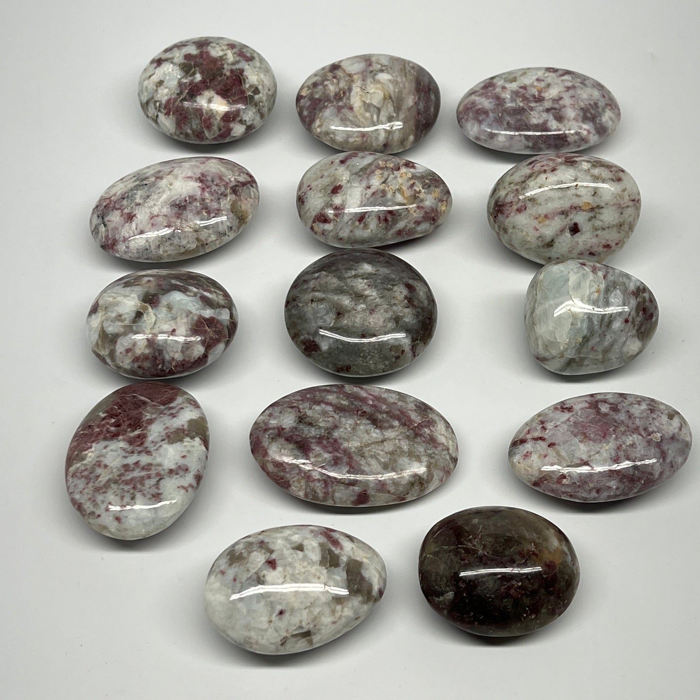2.2 Lbs, 1.7"-2.5", 14pcs, Rubellite Tourmaline Palm-Stone Polished, B21031