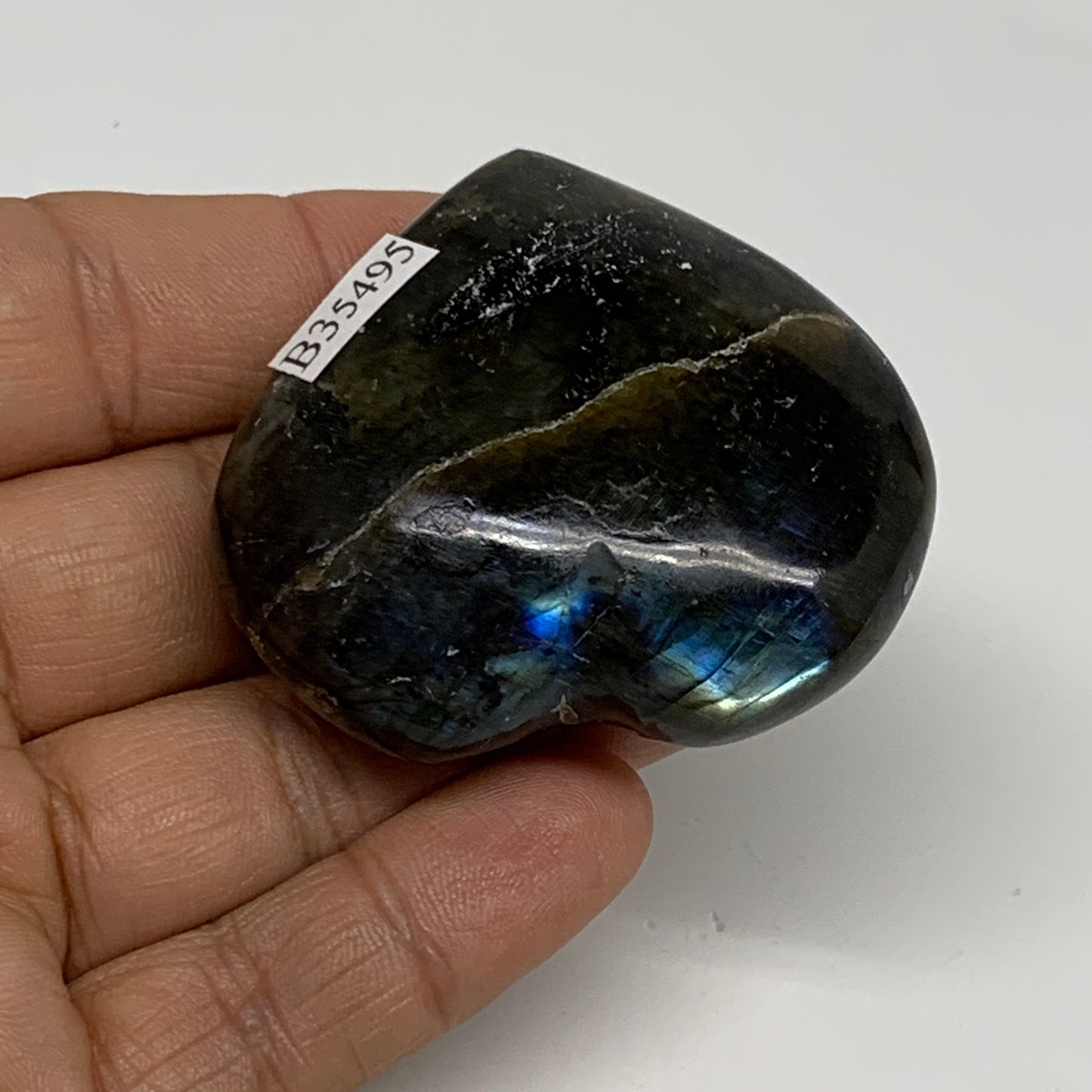 70.7g, 1.9"x2"x0.8", Natural Labradorite Heart Polished Crystal, B35495