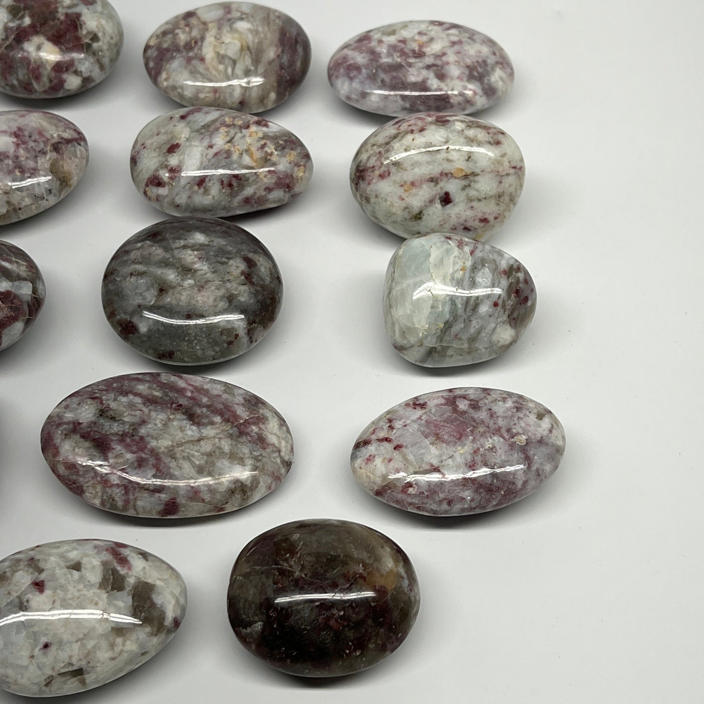 2.2 Lbs, 1.7"-2.5", 14pcs, Rubellite Tourmaline Palm-Stone Polished, B21031