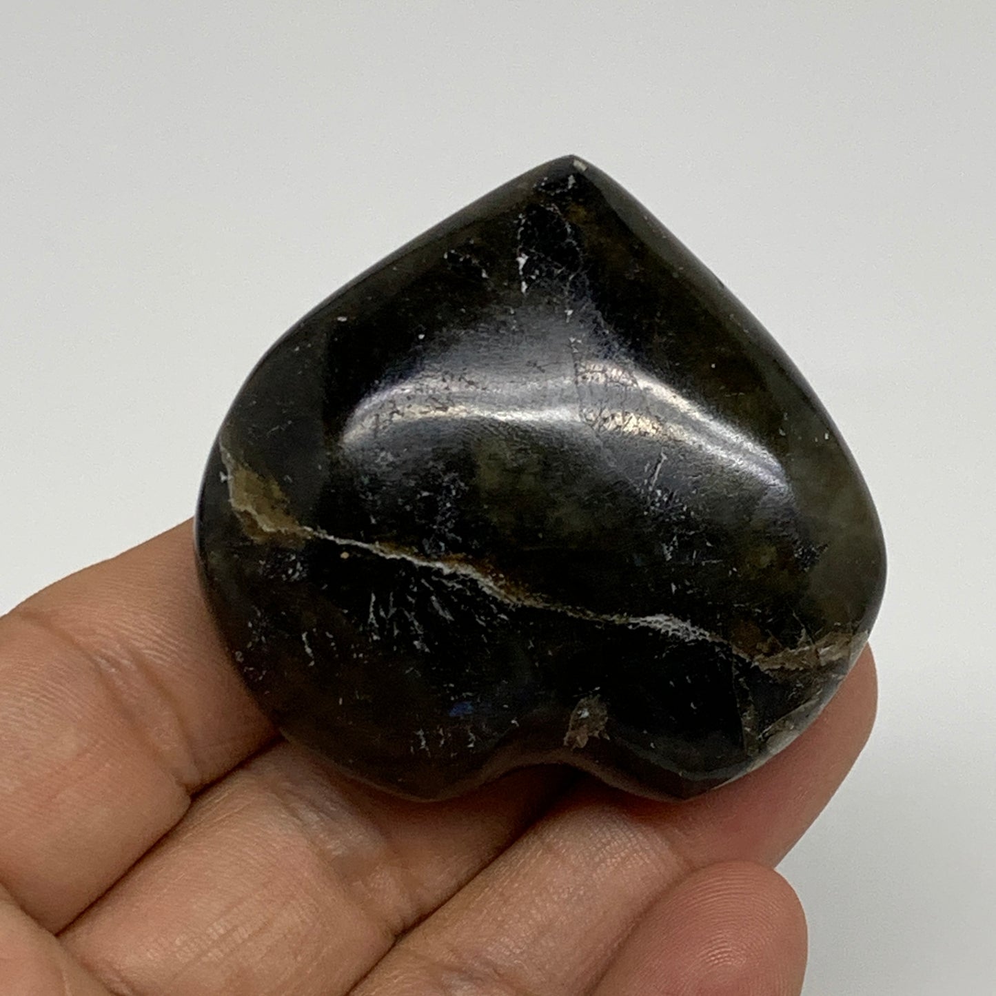 70.7g, 1.9"x2"x0.8", Natural Labradorite Heart Polished Crystal, B35495