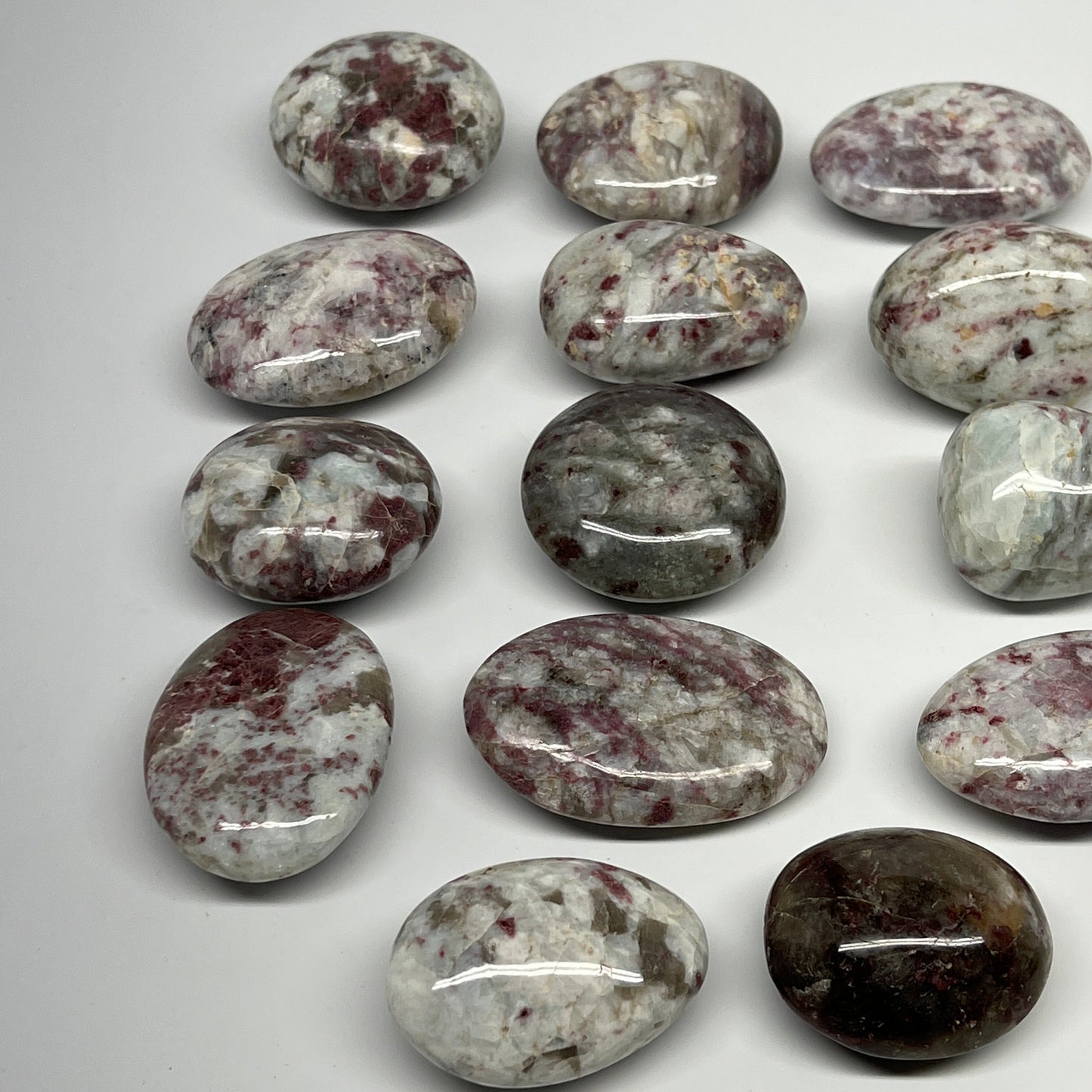 2.2 Lbs, 1.7"-2.5", 14pcs, Rubellite Tourmaline Palm-Stone Polished, B21031