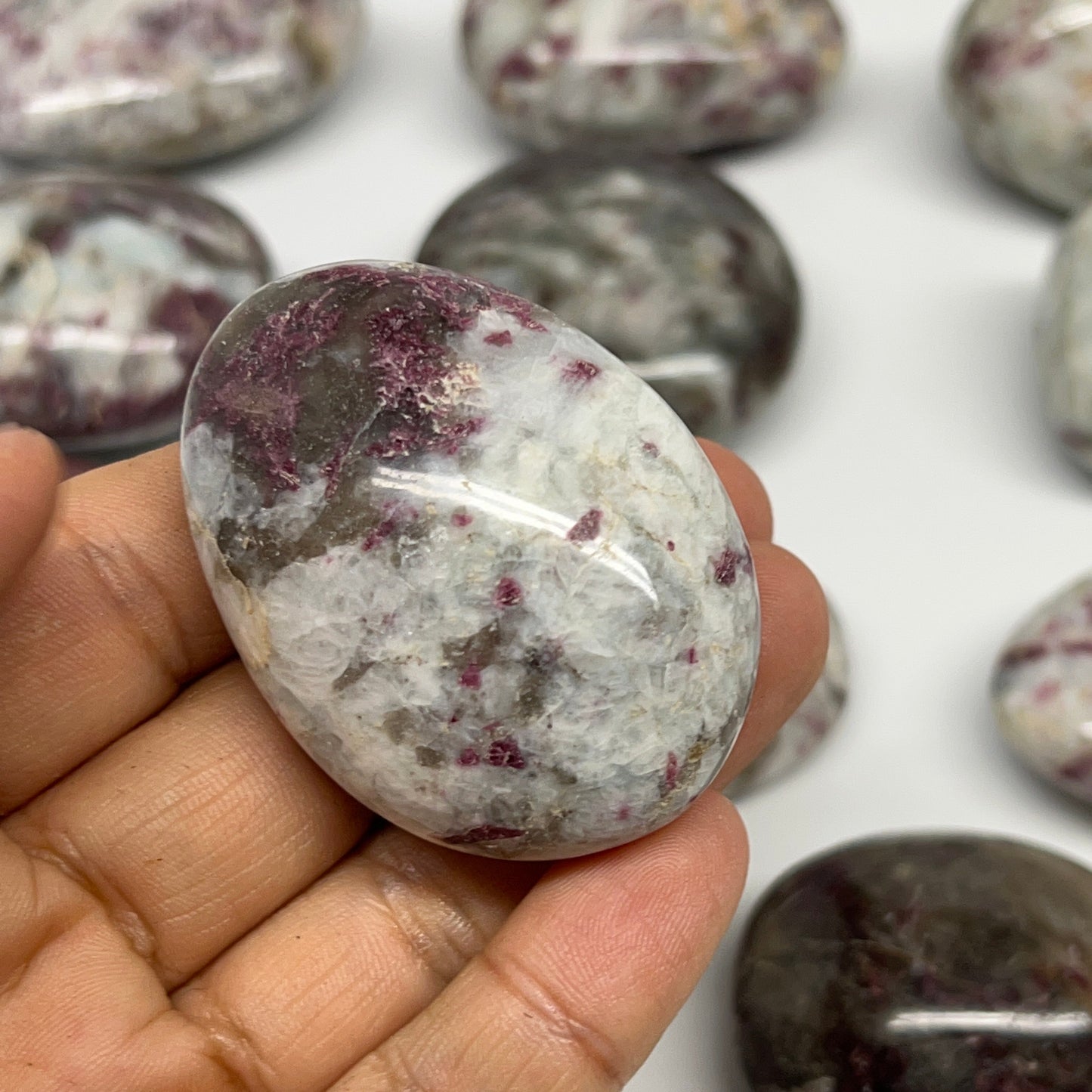 2.2 Lbs, 1.7"-2.5", 14pcs, Rubellite Tourmaline Palm-Stone Polished, B21031