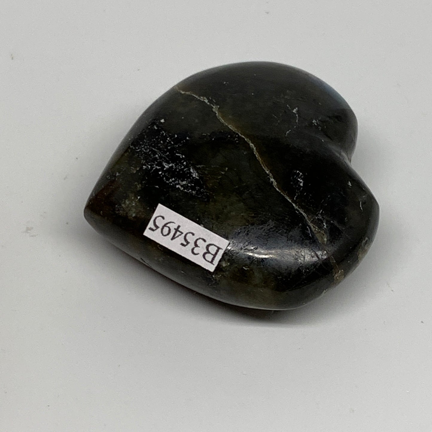 70.7g, 1.9"x2"x0.8", Natural Labradorite Heart Polished Crystal, B35495