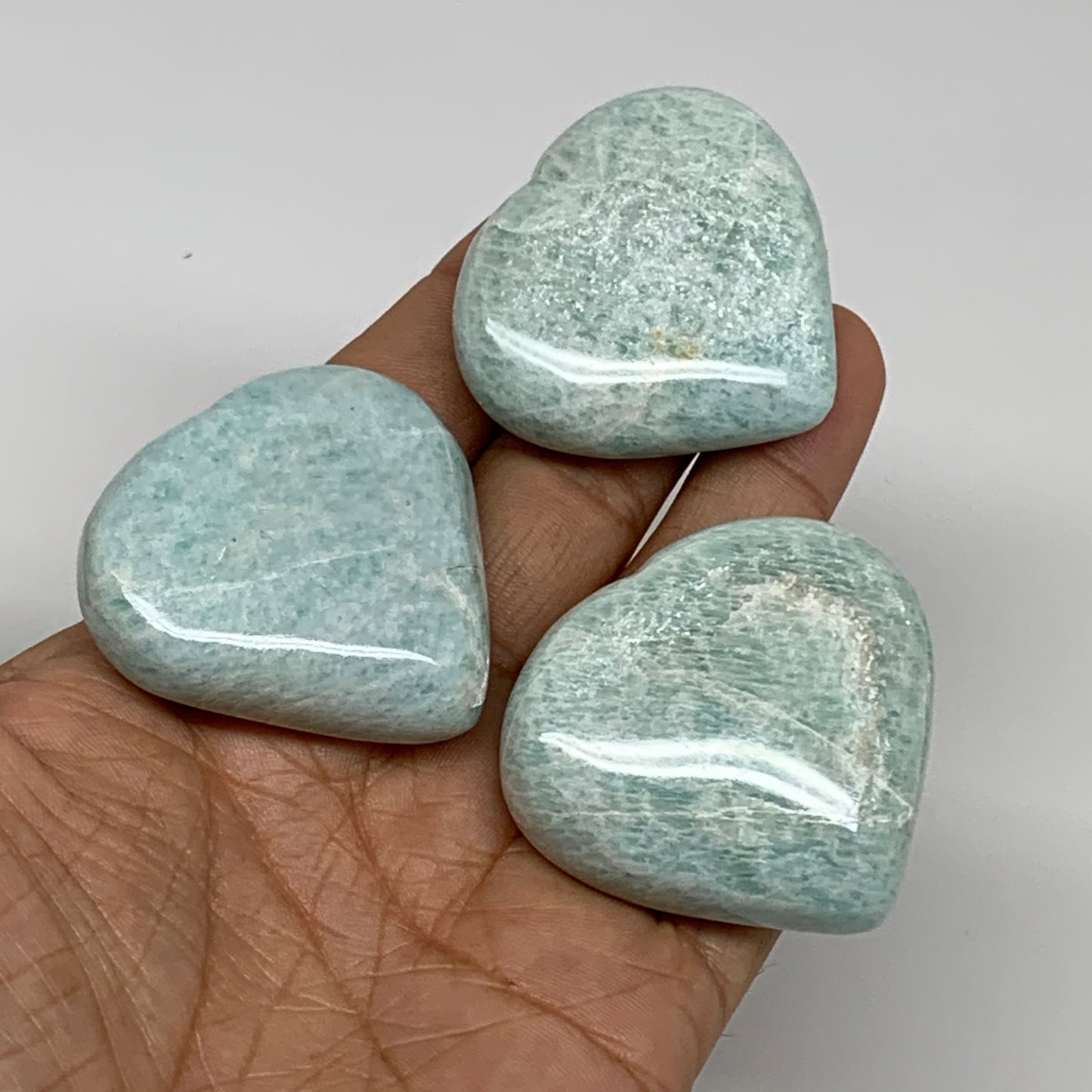 133g, 1.6"-1.7", 3pcs, Natural Amazonite Heart Polished Gemstone, B34728