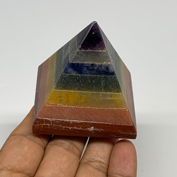 166.7g, 2.1"x2.1", 7 Chakra Pyramid Bonded Gemstone,Healing Crystal, B29801