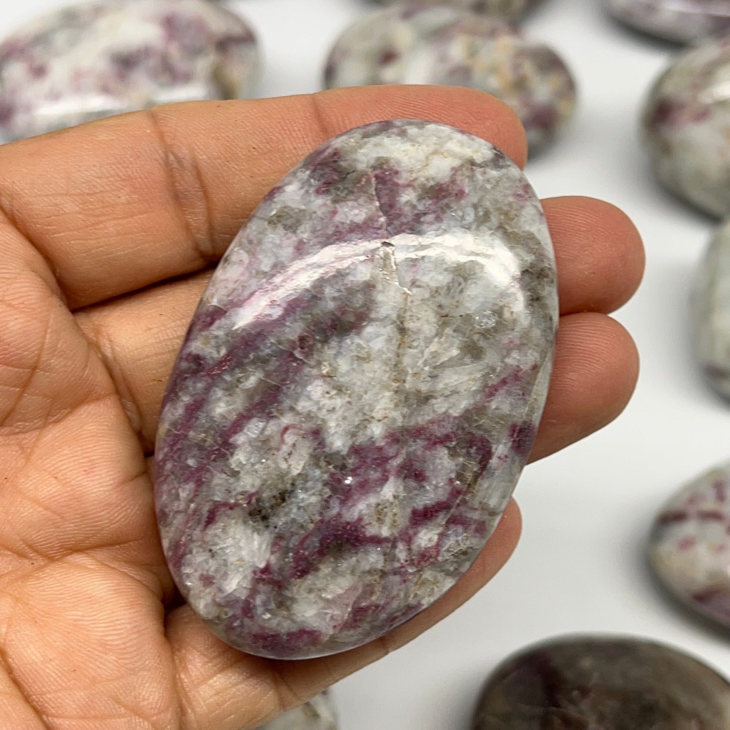2.2 Lbs, 1.7"-2.5", 14pcs, Rubellite Tourmaline Palm-Stone Polished, B21031