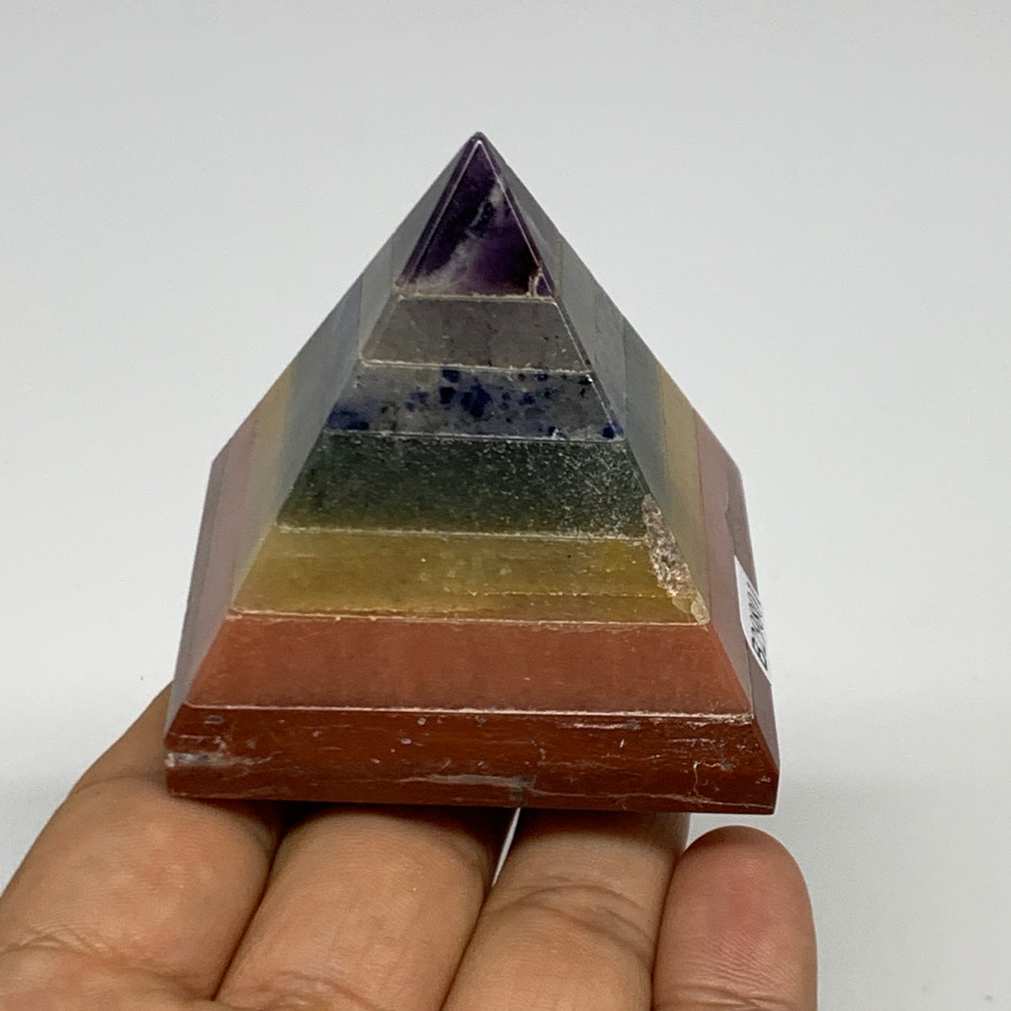 166.7g, 2.1"x2.1", 7 Chakra Pyramid Bonded Gemstone,Healing Crystal, B29801