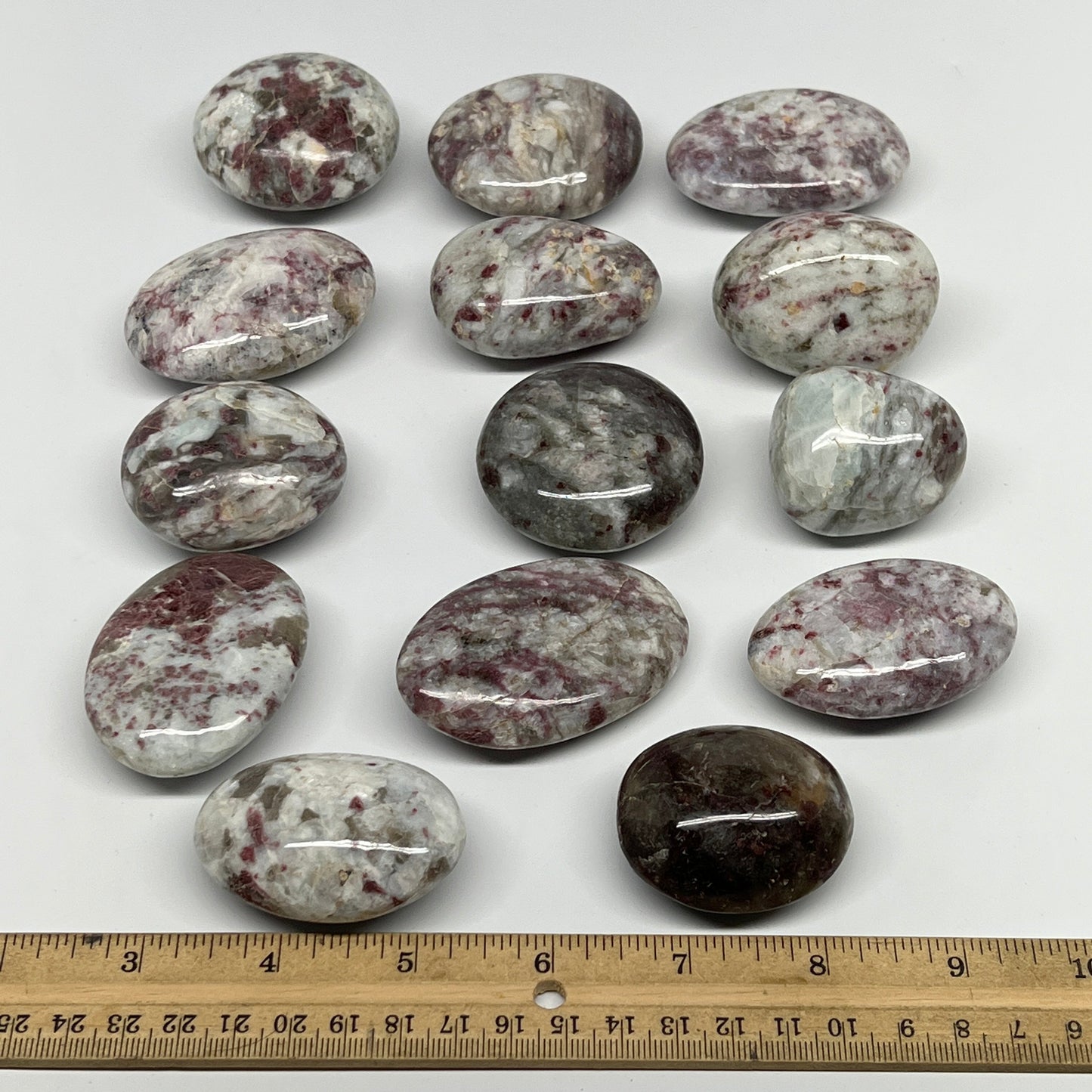 2.2 Lbs, 1.7"-2.5", 14pcs, Rubellite Tourmaline Palm-Stone Polished, B21031