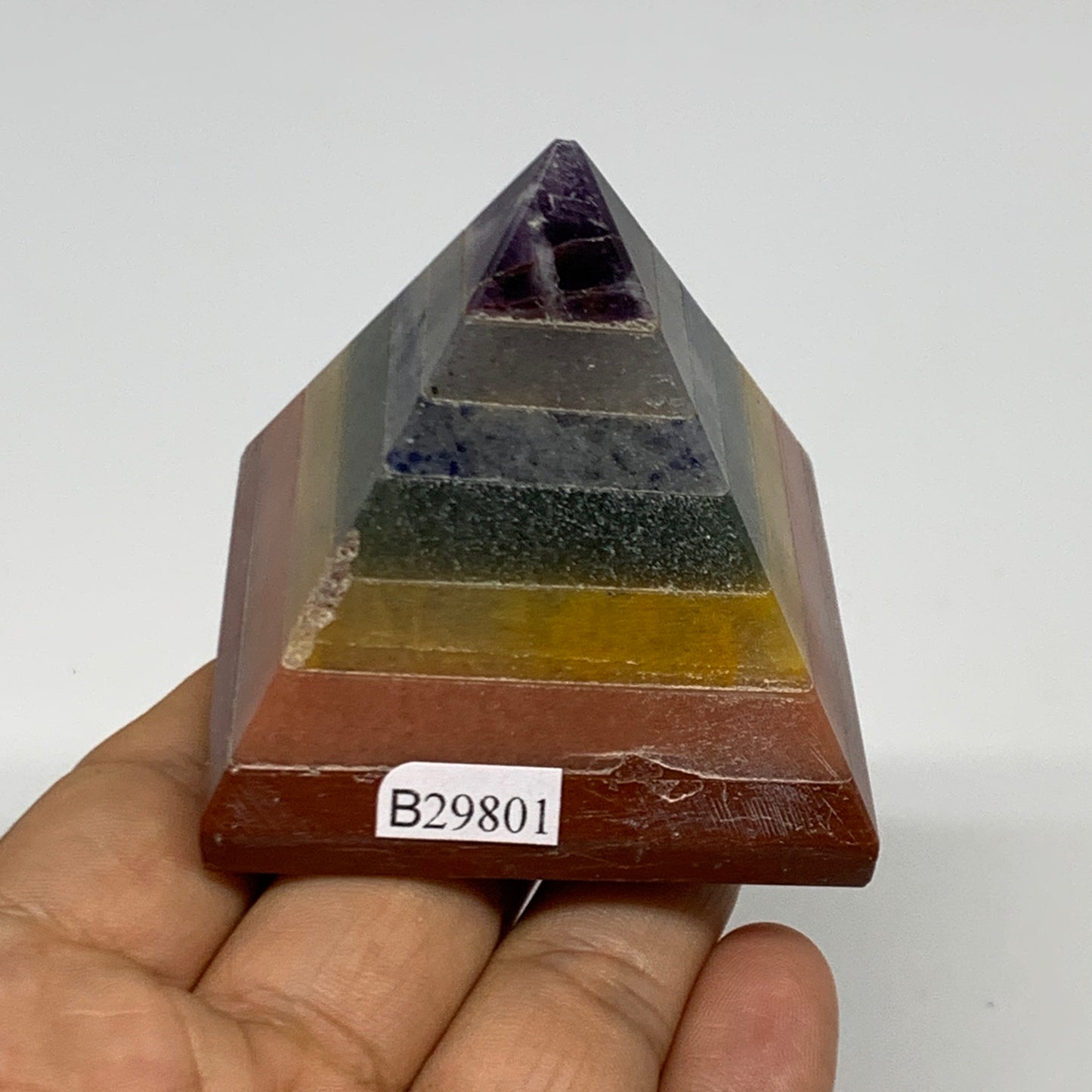 166.7g, 2.1"x2.1", 7 Chakra Pyramid Bonded Gemstone,Healing Crystal, B29801