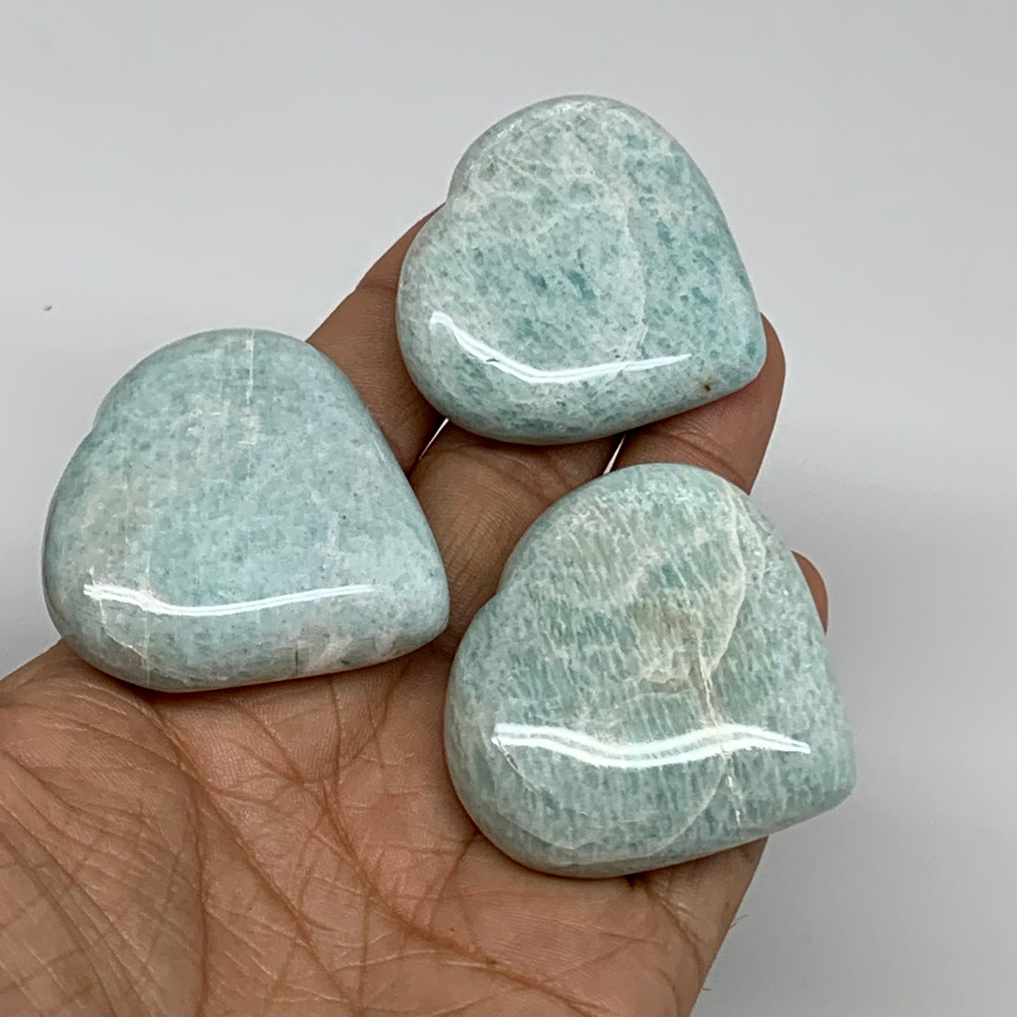 133g, 1.6"-1.7", 3pcs, Natural Amazonite Heart Polished Gemstone, B34728