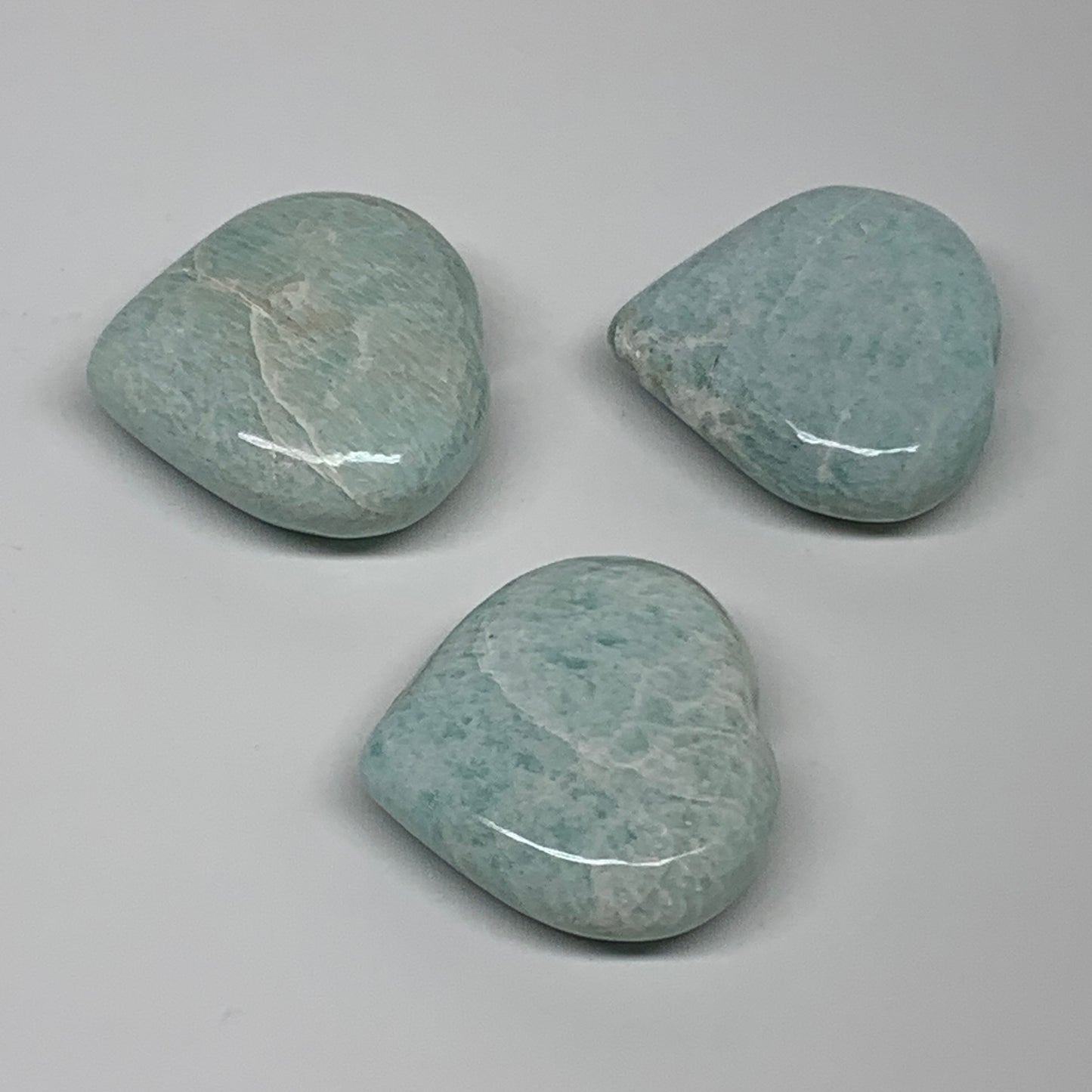 133g, 1.6"-1.7", 3pcs, Natural Amazonite Heart Polished Gemstone, B34728