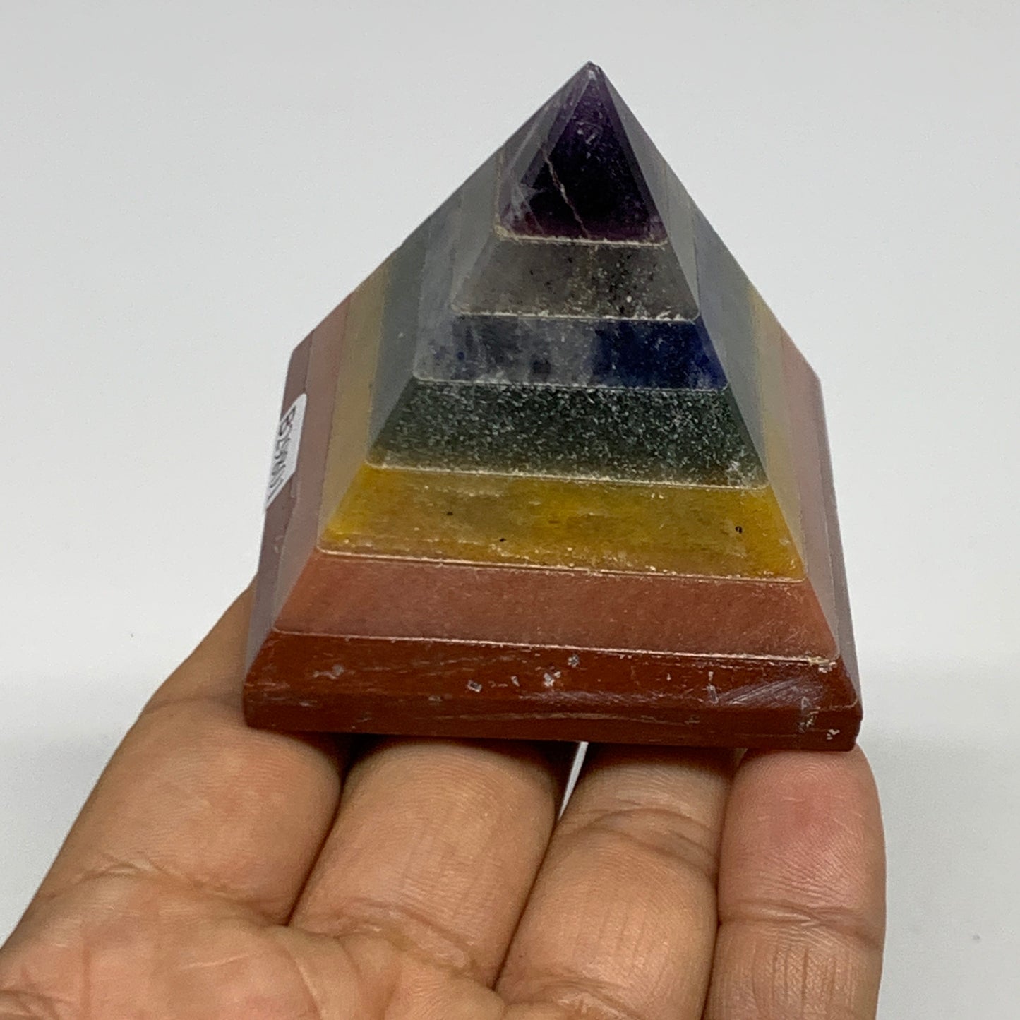 166.7g, 2.1"x2.1", 7 Chakra Pyramid Bonded Gemstone,Healing Crystal, B29801
