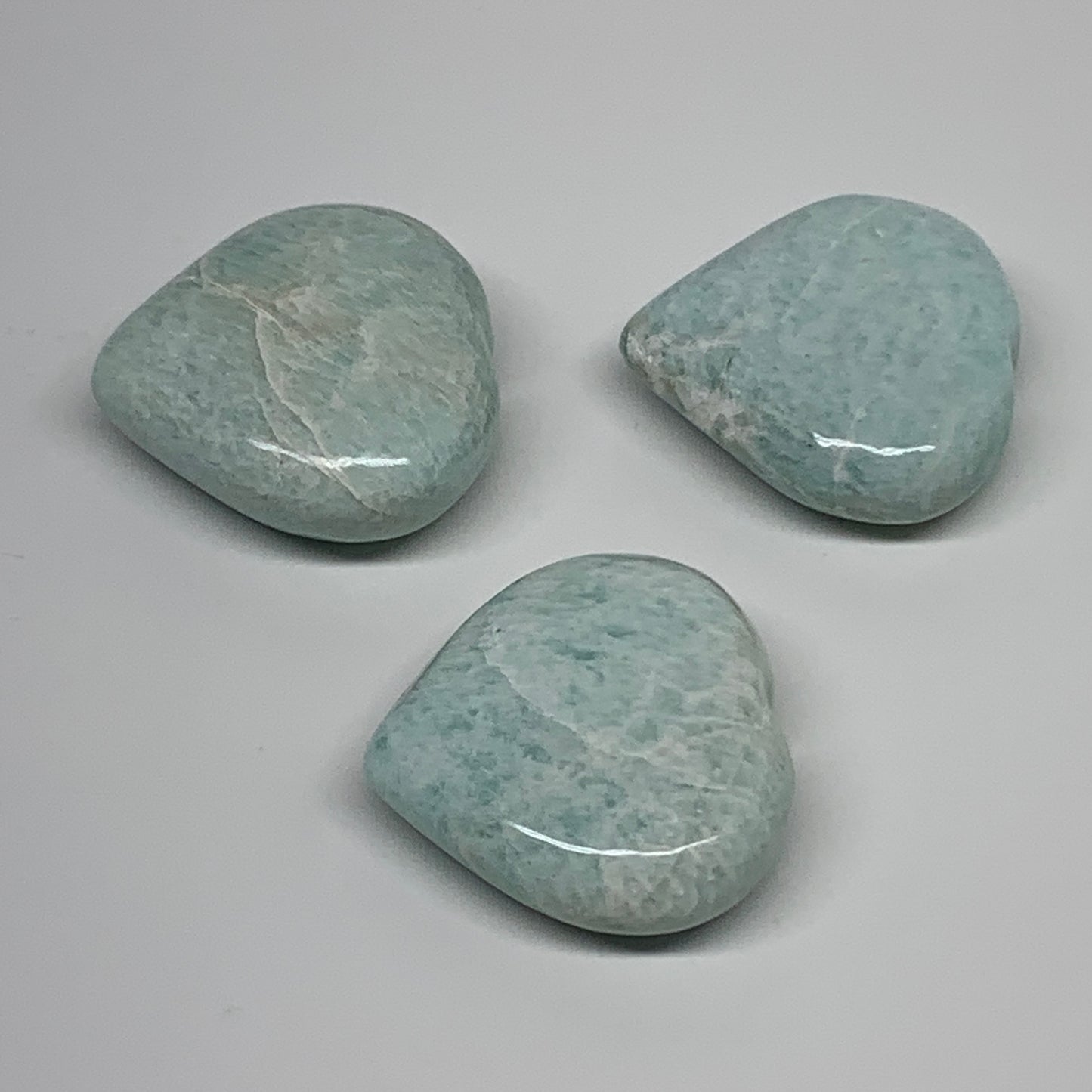 133g, 1.6"-1.7", 3pcs, Natural Amazonite Heart Polished Gemstone, B34728