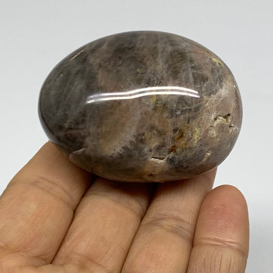 104.8g, 2.2"x1.6"x1.4",  Black Moonstone Crystal Palm-Stone Polished, B37764