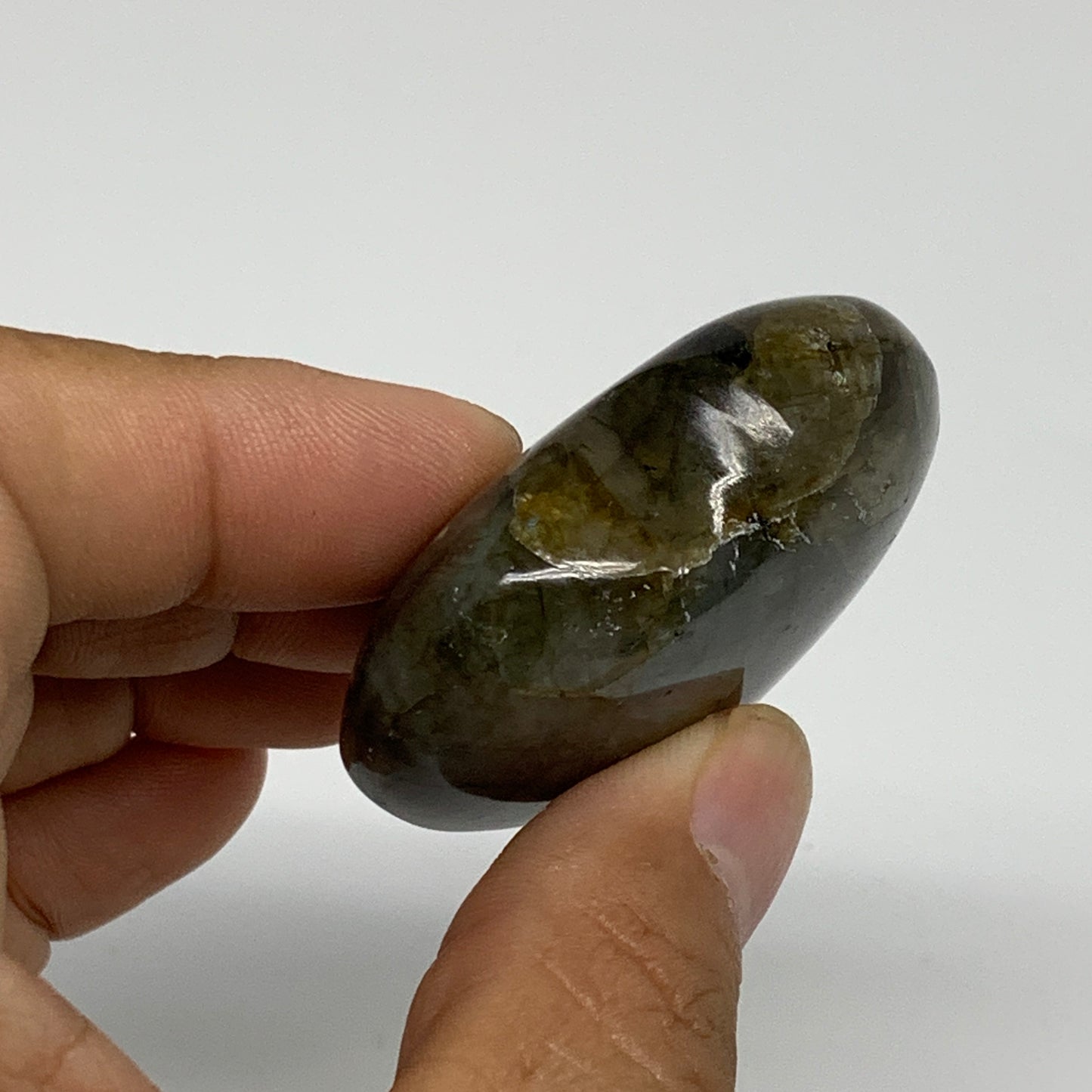 61.3g, 1.8"x1.9"x0.8", Natural Labradorite Heart Polished Crystal, B35496