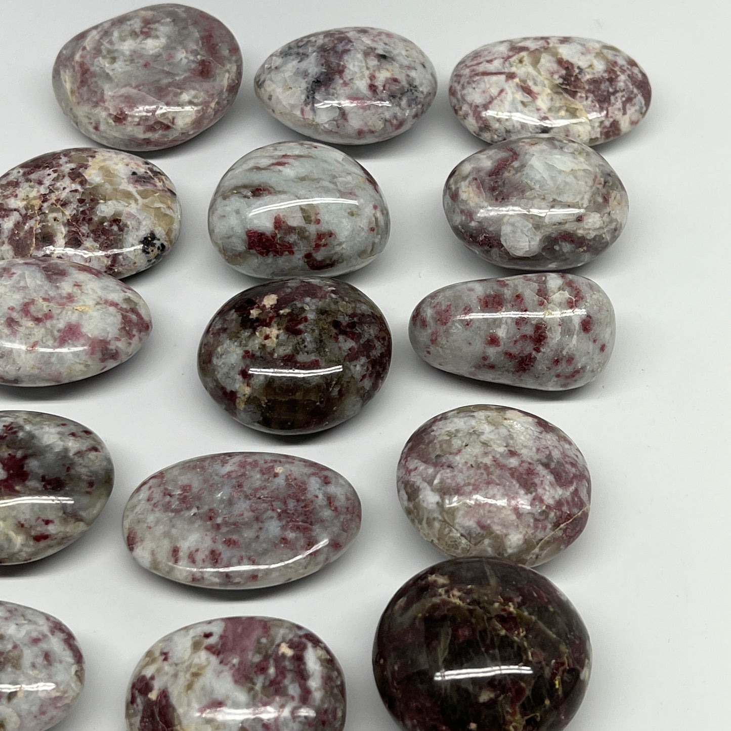 2.2 Lbs, 1.7"-2.2", 15pcs, Rubellite Tourmaline Palm-Stone Polished, B21032
