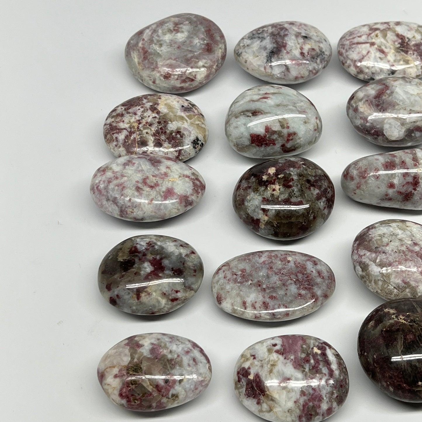 2.2 Lbs, 1.7"-2.2", 15pcs, Rubellite Tourmaline Palm-Stone Polished, B21032