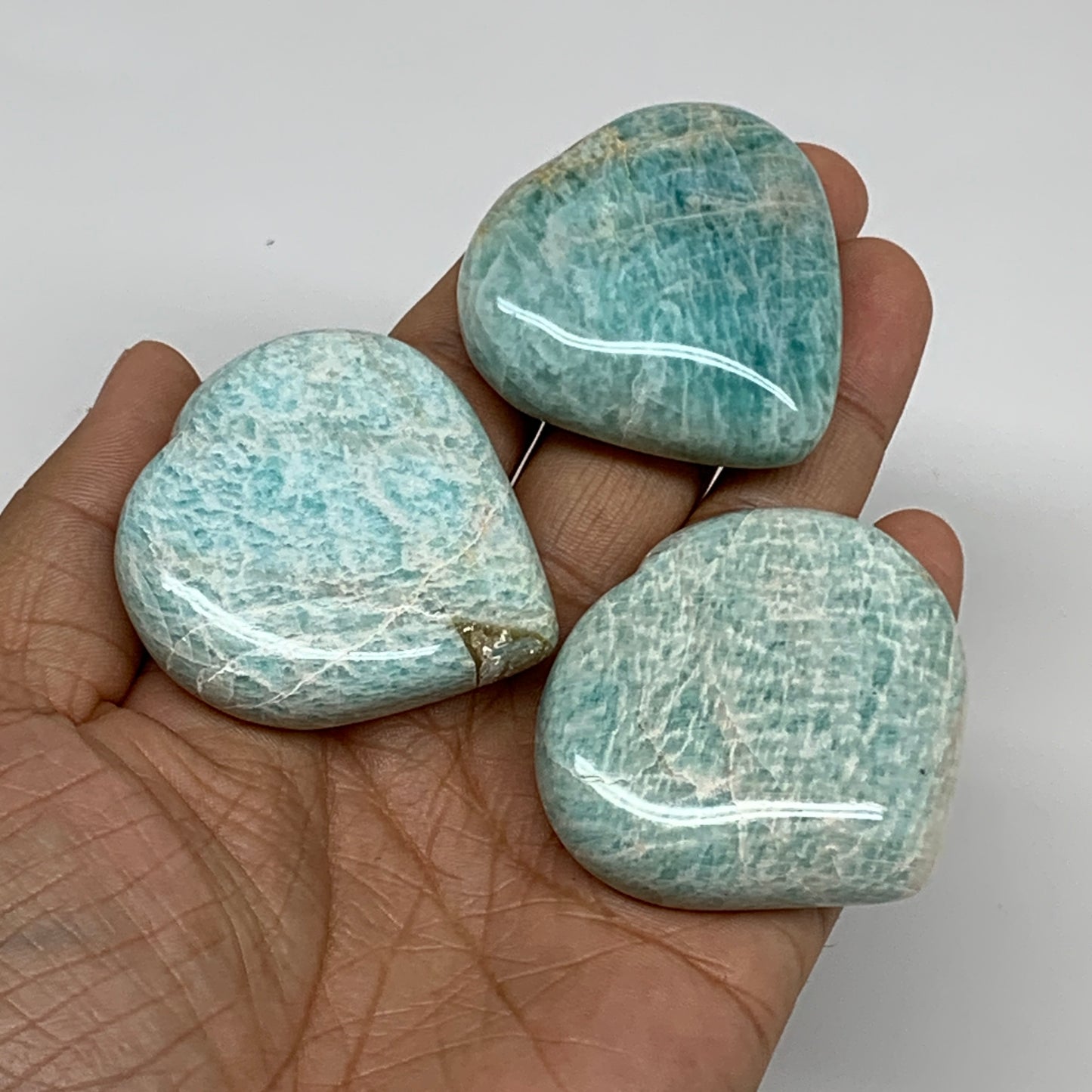 161.7g, 1.7"-1.8", 3pcs, Natural Amazonite Heart Polished Gemstone, B34729