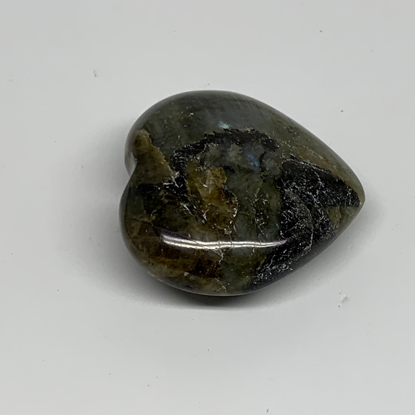 61.3g, 1.8"x1.9"x0.8", Natural Labradorite Heart Polished Crystal, B35496