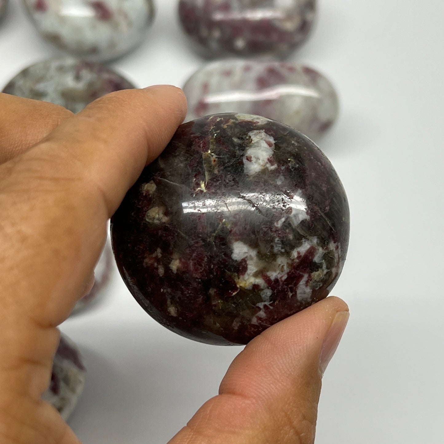 2.2 Lbs, 1.7"-2.2", 15pcs, Rubellite Tourmaline Palm-Stone Polished, B21032