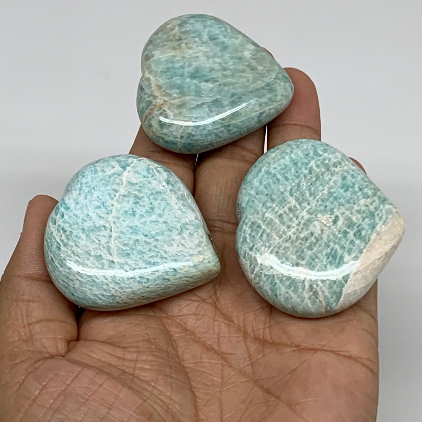 161.7g, 1.7"-1.8", 3pcs, Natural Amazonite Heart Polished Gemstone, B34729