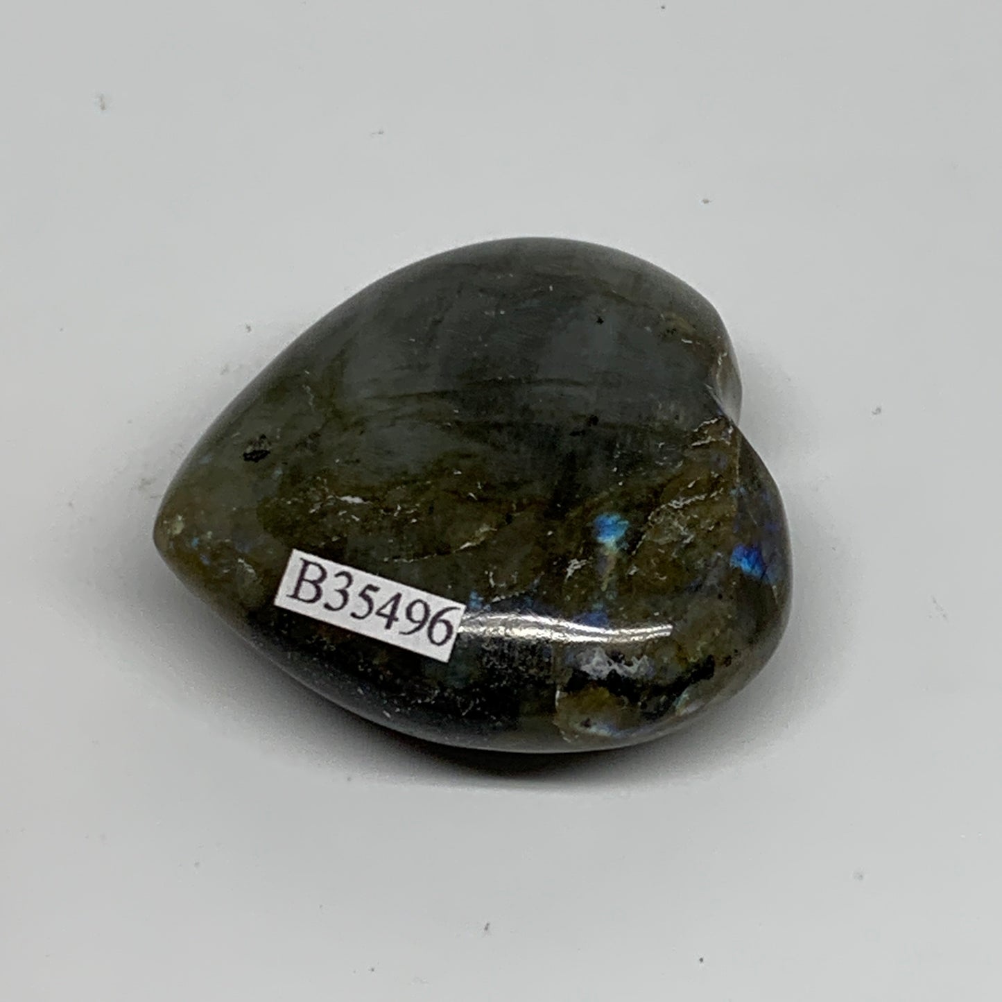 61.3g, 1.8"x1.9"x0.8", Natural Labradorite Heart Polished Crystal, B35496