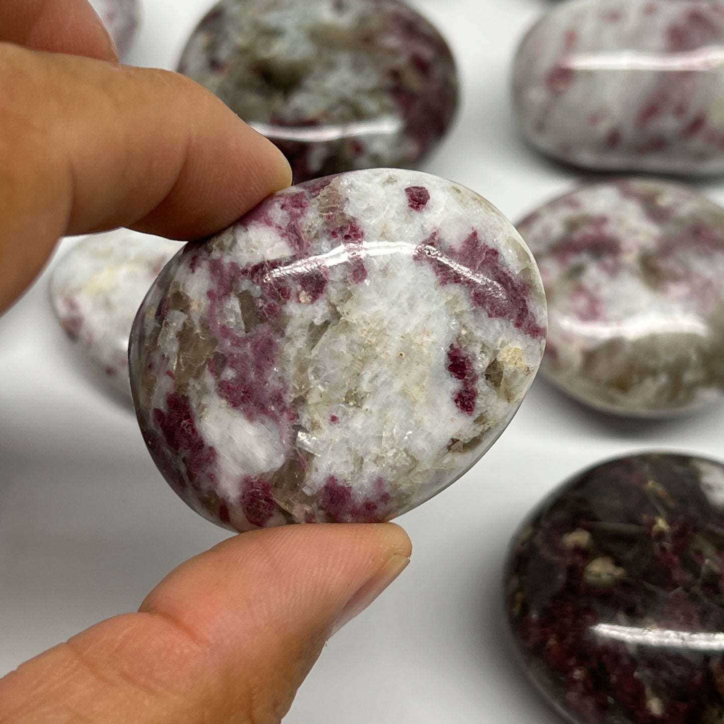 2.2 Lbs, 1.7"-2.2", 15pcs, Rubellite Tourmaline Palm-Stone Polished, B21032