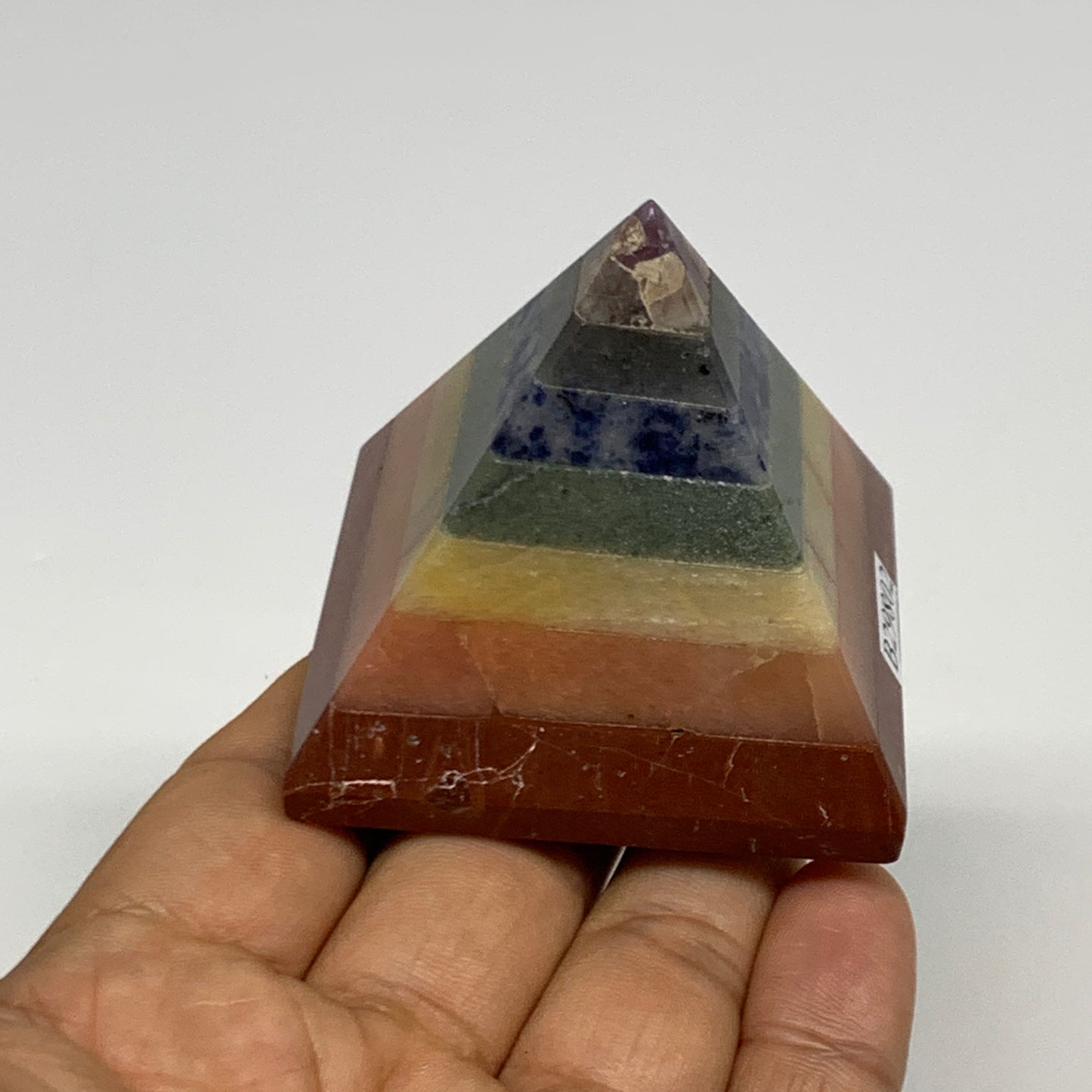 146.3g, 2"x2.1", 7 Chakra Pyramid Bonded Gemstone,Healing Crystal, B29802