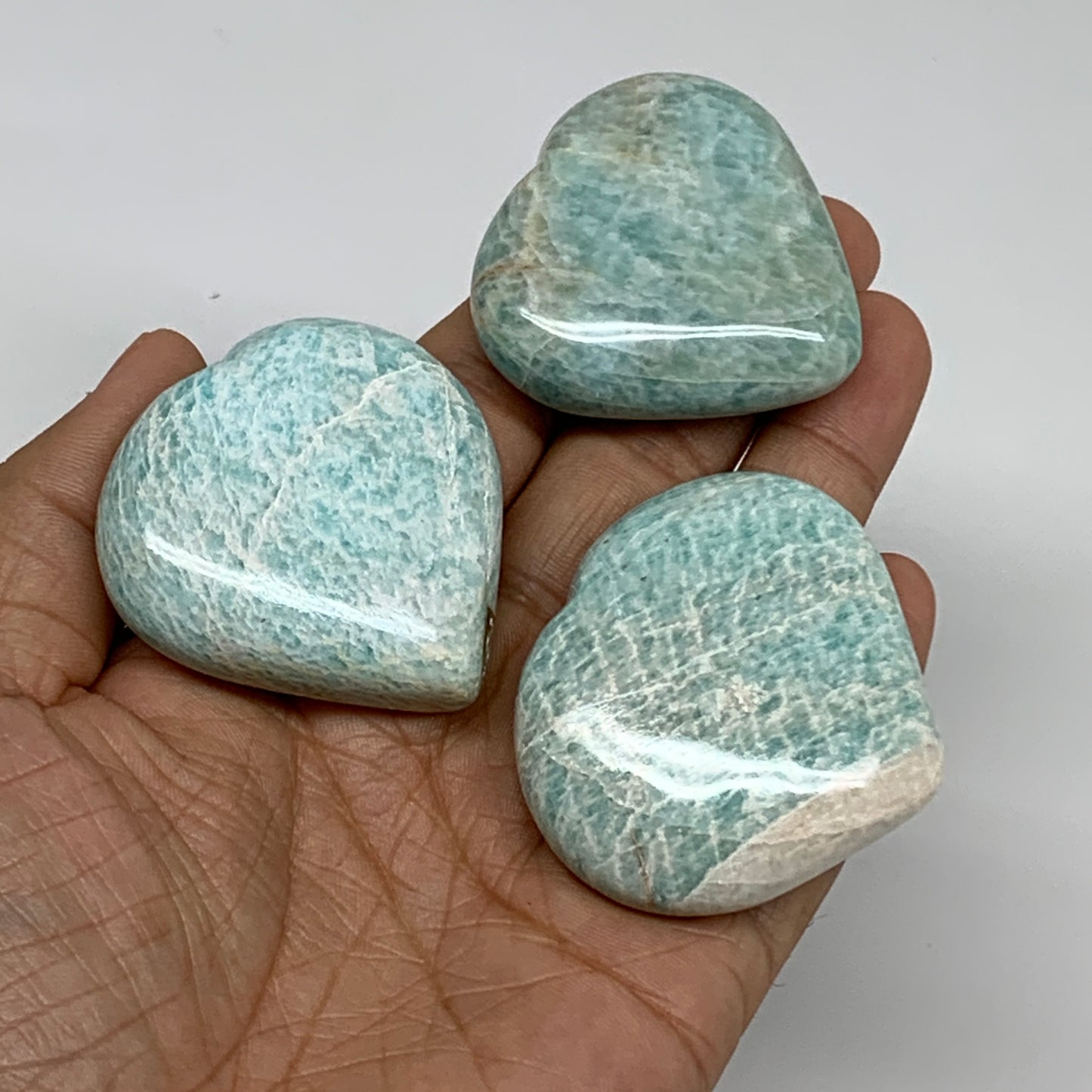 161.7g, 1.7"-1.8", 3pcs, Natural Amazonite Heart Polished Gemstone, B34729