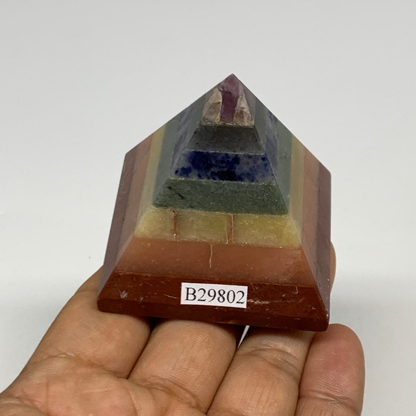 146.3g, 2"x2.1", 7 Chakra Pyramid Bonded Gemstone,Healing Crystal, B29802
