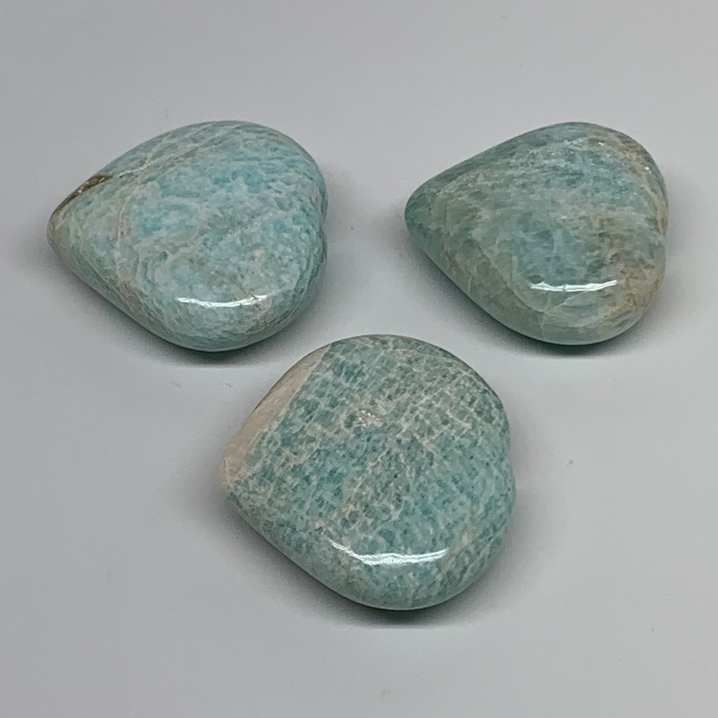 161.7g, 1.7"-1.8", 3pcs, Natural Amazonite Heart Polished Gemstone, B34729