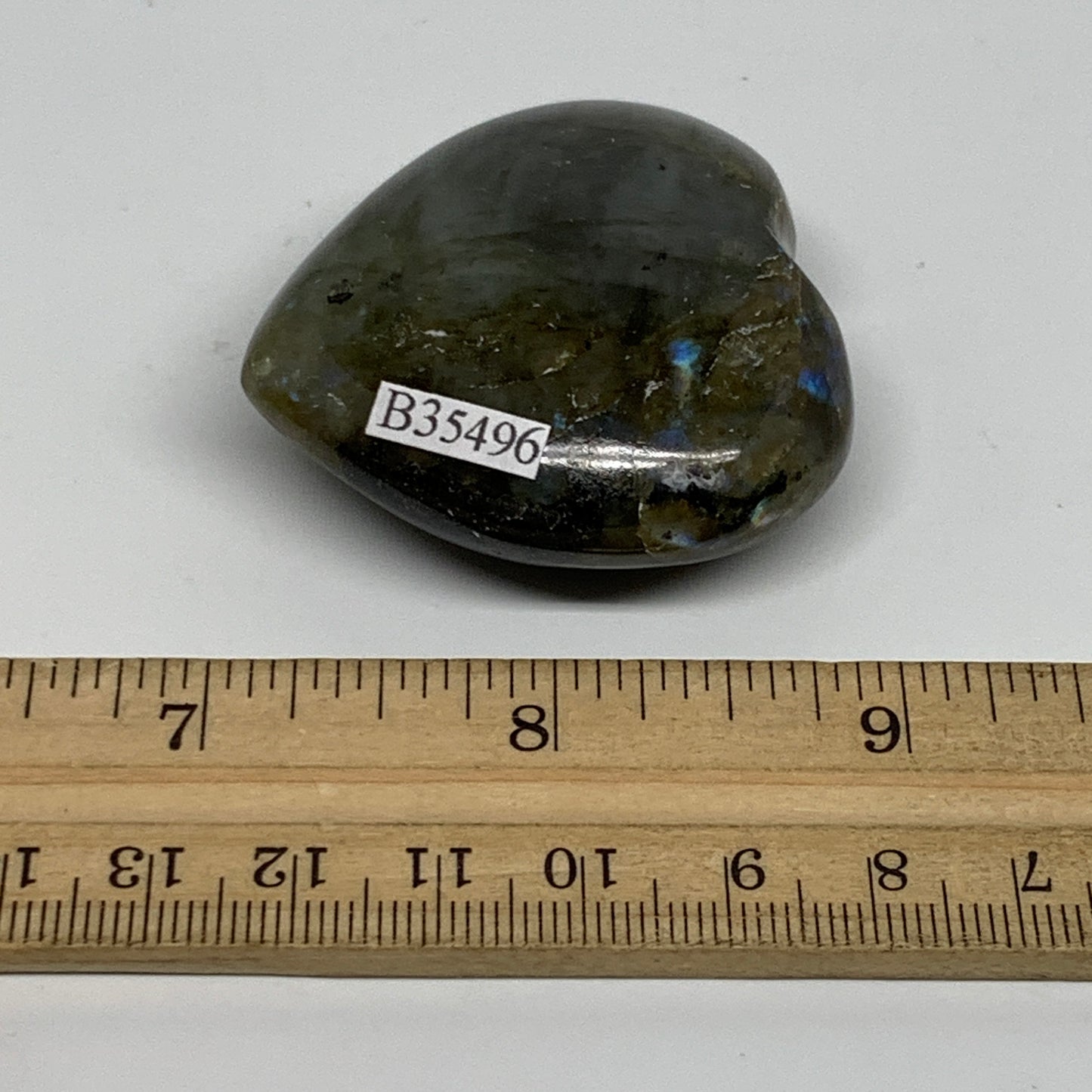 61.3g, 1.8"x1.9"x0.8", Natural Labradorite Heart Polished Crystal, B35496
