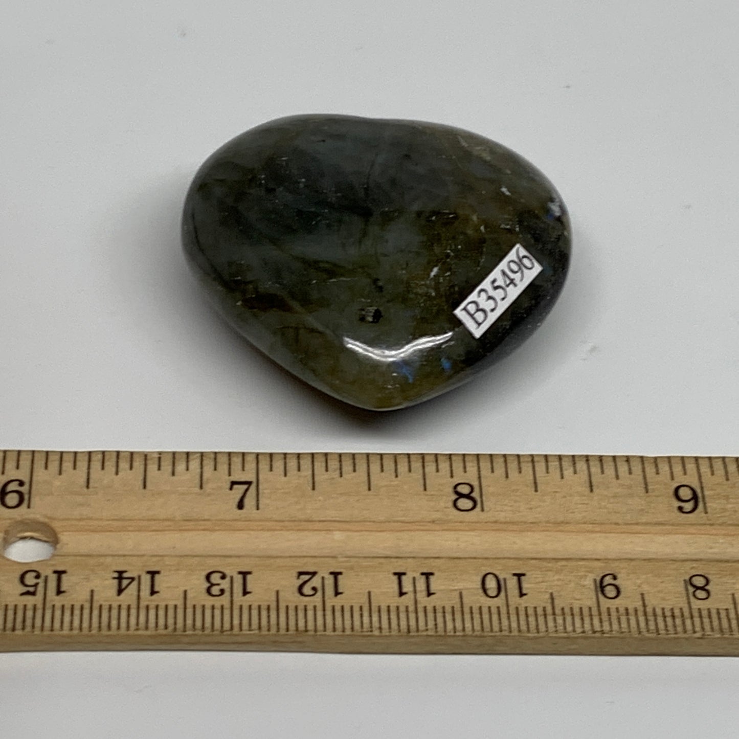 61.3g, 1.8"x1.9"x0.8", Natural Labradorite Heart Polished Crystal, B35496
