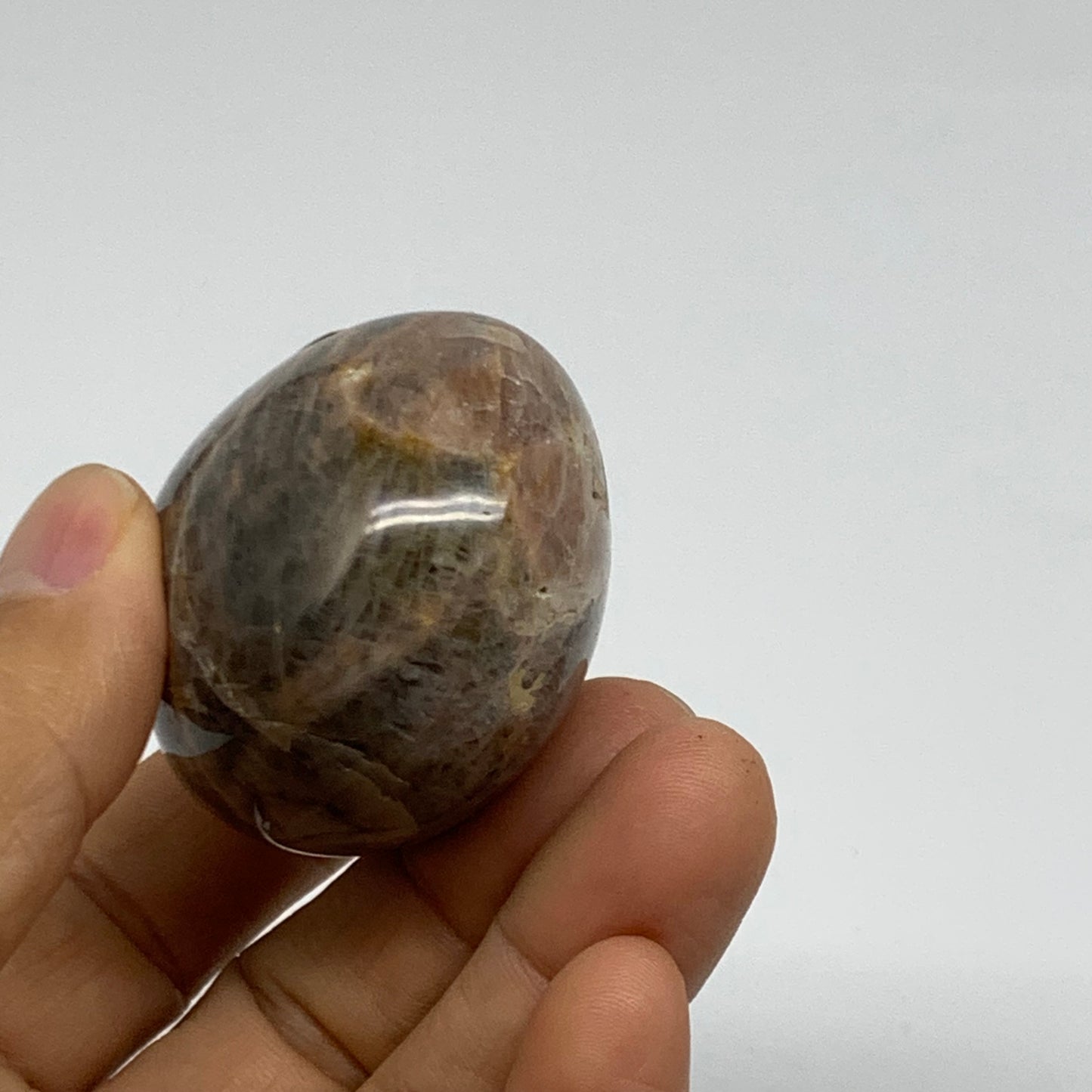 104.8g, 2.2"x1.6"x1.4",  Black Moonstone Crystal Palm-Stone Polished, B37764
