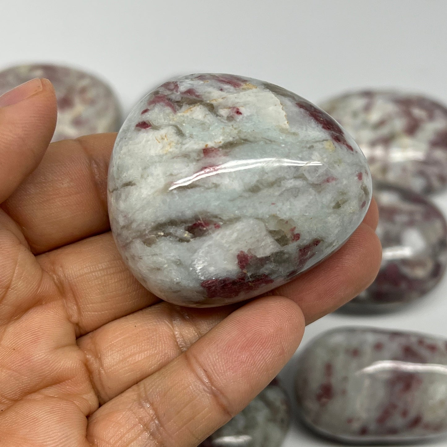2.2 Lbs, 1.7"-2.2", 15pcs, Rubellite Tourmaline Palm-Stone Polished, B21032
