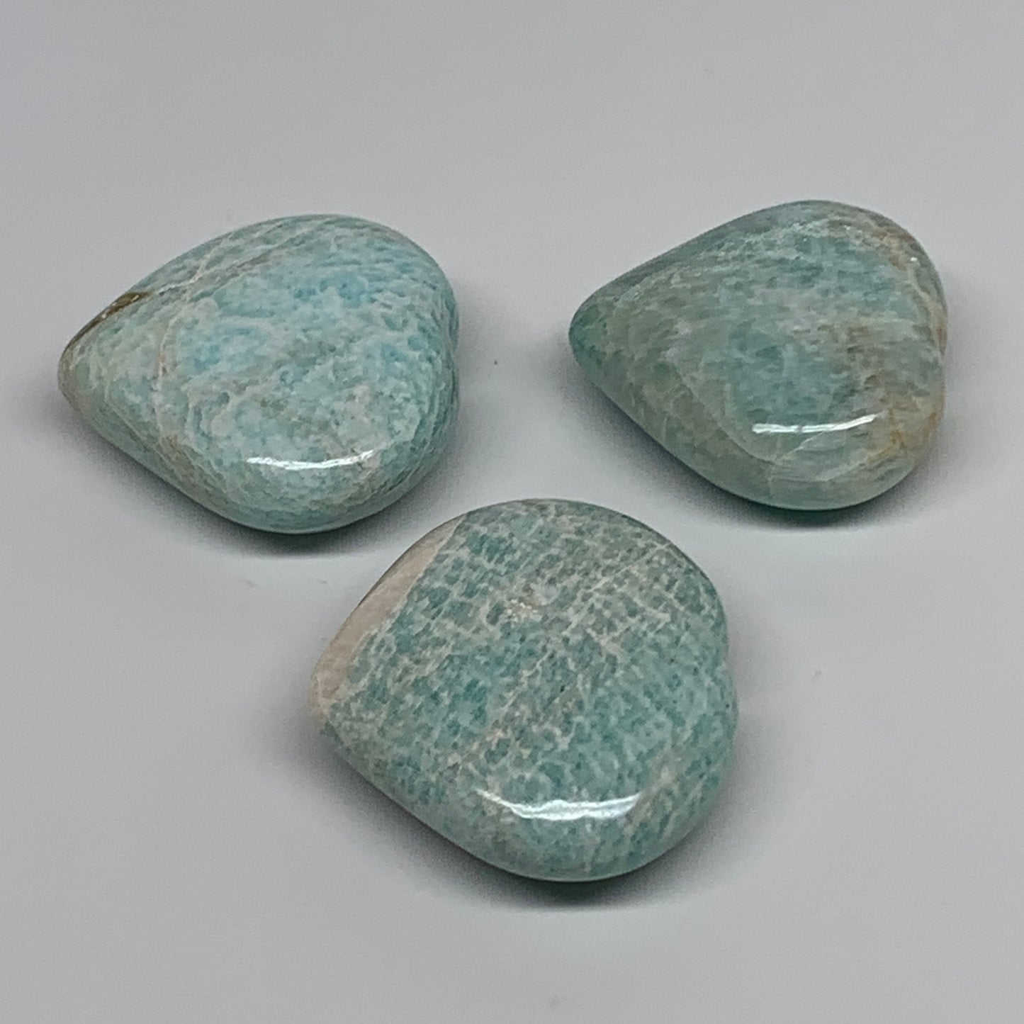 161.7g, 1.7"-1.8", 3pcs, Natural Amazonite Heart Polished Gemstone, B34729