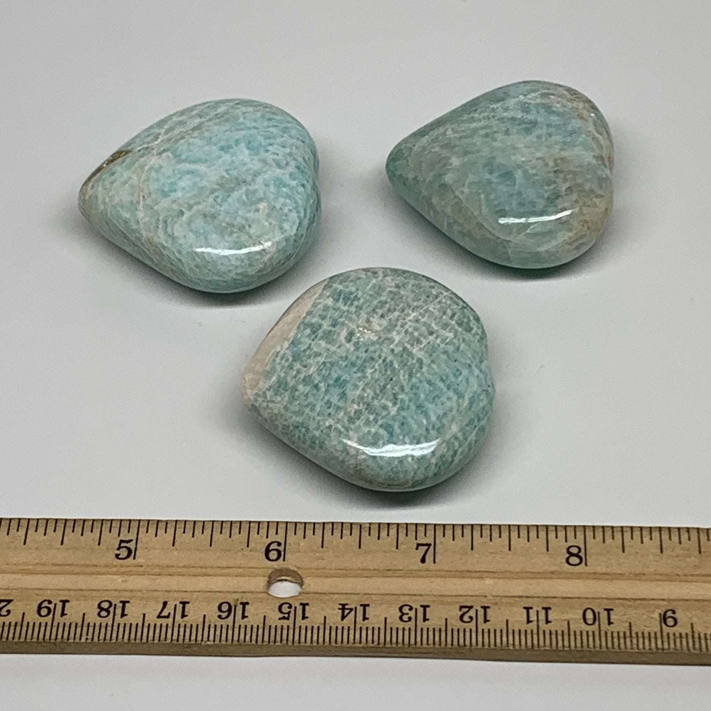 161.7g, 1.7"-1.8", 3pcs, Natural Amazonite Heart Polished Gemstone, B34729