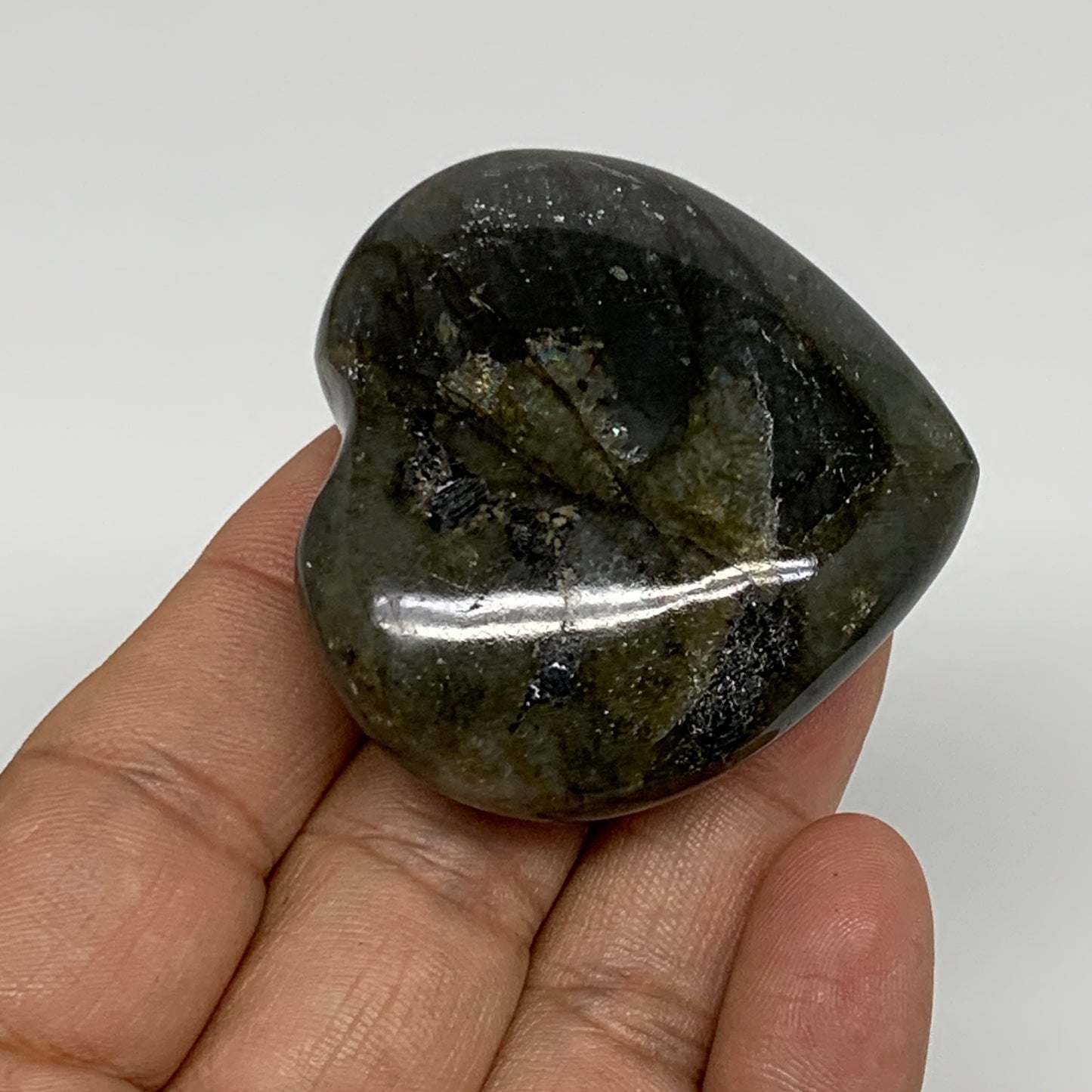 63.6g, 1.9"x2"x0.7", Natural Labradorite Heart Polished Crystal, B35497