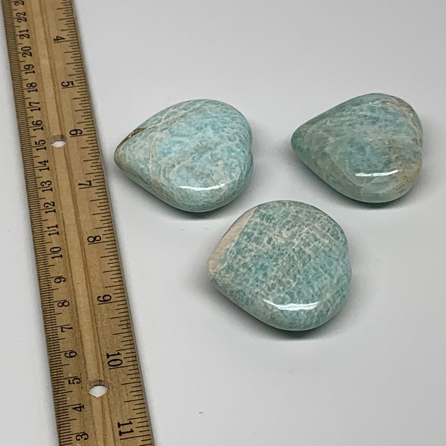 161.7g, 1.7"-1.8", 3pcs, Natural Amazonite Heart Polished Gemstone, B34729