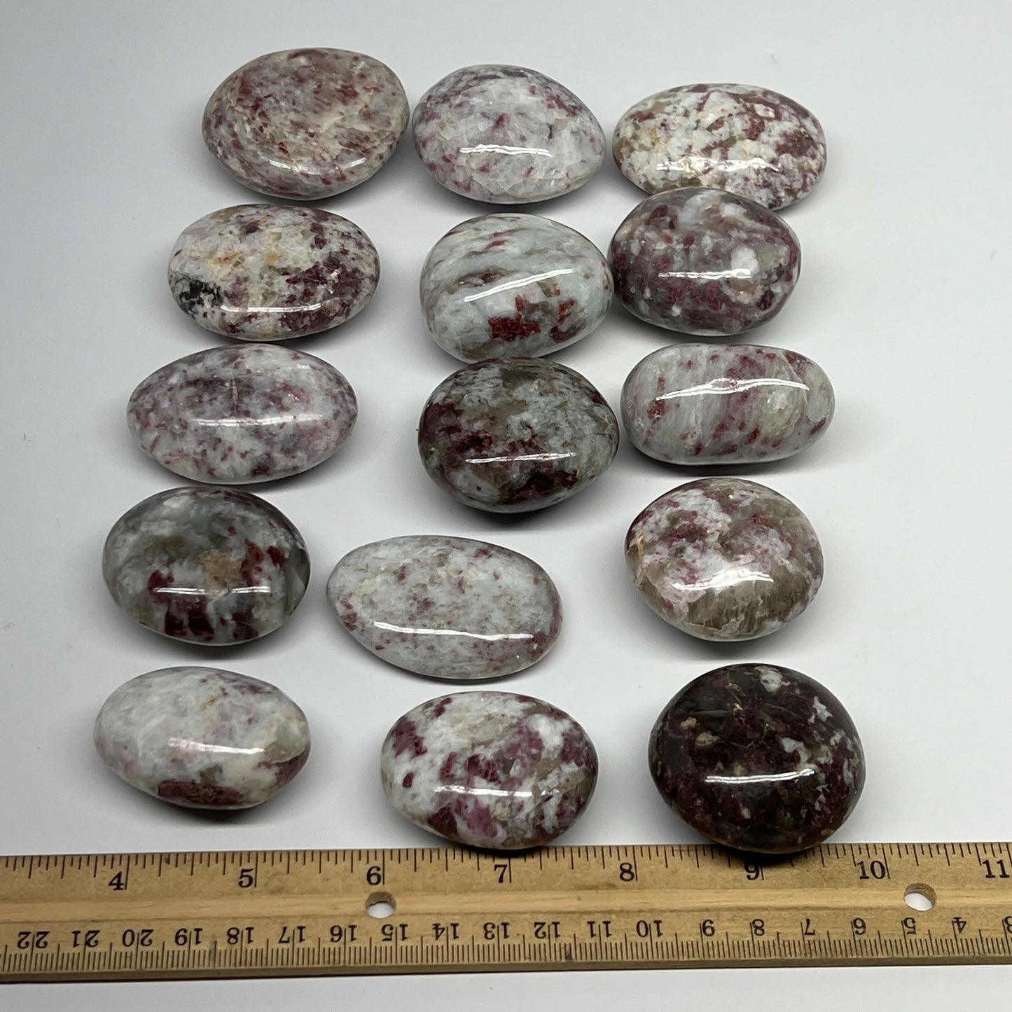 2.2 Lbs, 1.7"-2.2", 15pcs, Rubellite Tourmaline Palm-Stone Polished, B21032