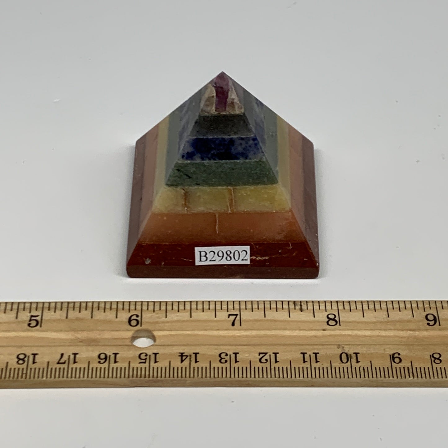 146.3g, 2"x2.1", 7 Chakra Pyramid Bonded Gemstone,Healing Crystal, B29802